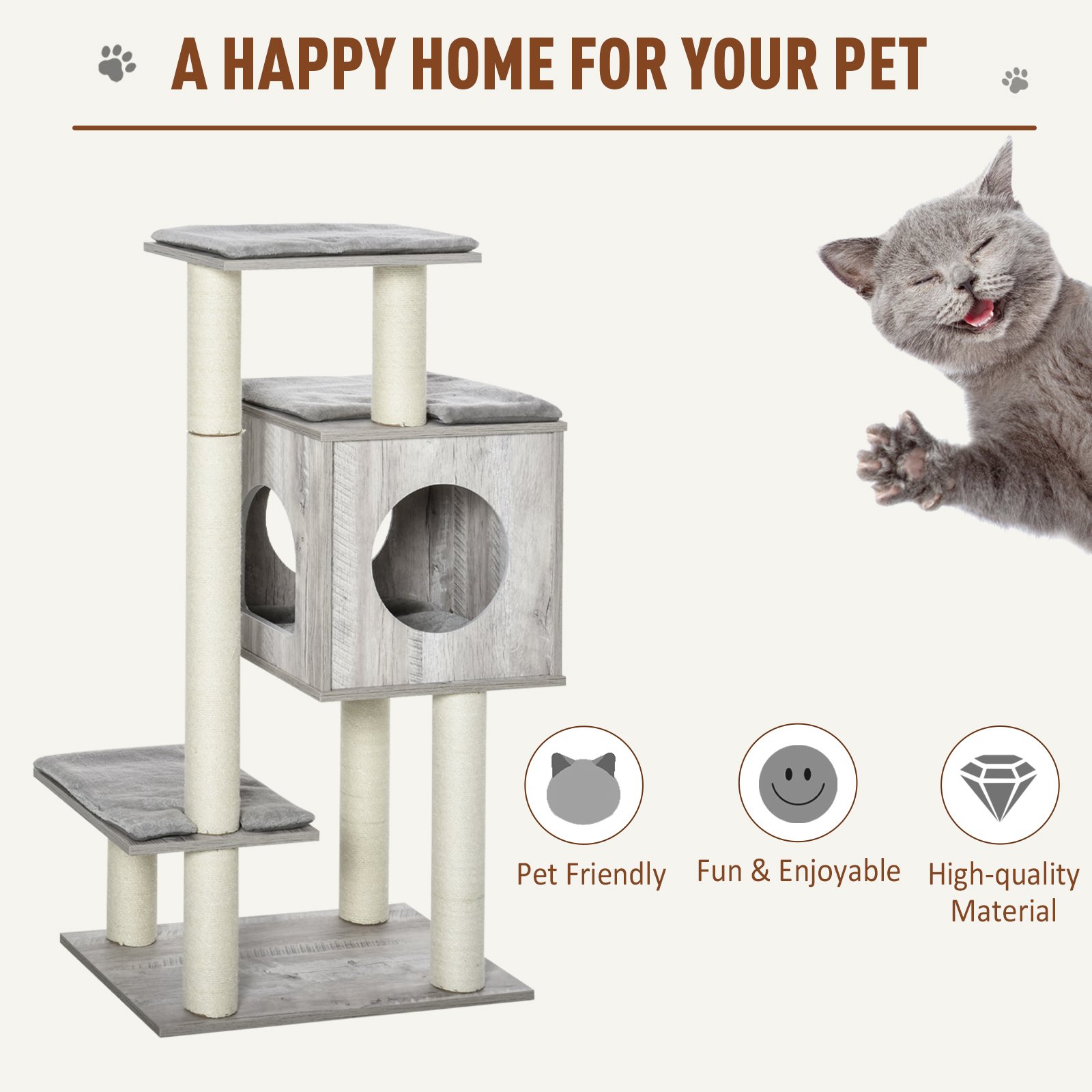 Cat Tree for Indoor Large Cats 113cm Kitten Tower Condo Jute Scratching Post Kitten Play House Activity Center Furniture - Image 7