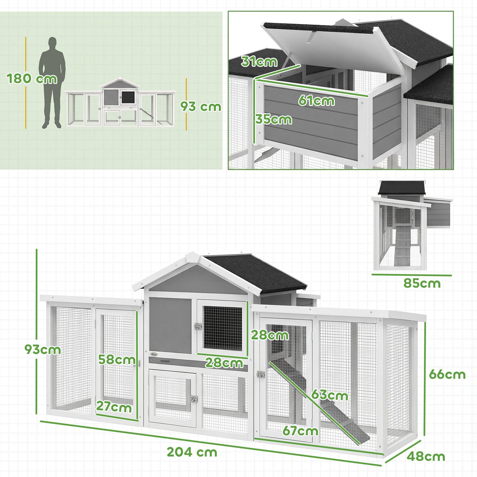 Large Chicken Coop, Wooden Outdoor Chicken Cage Poultry Hen House with Nesting Box