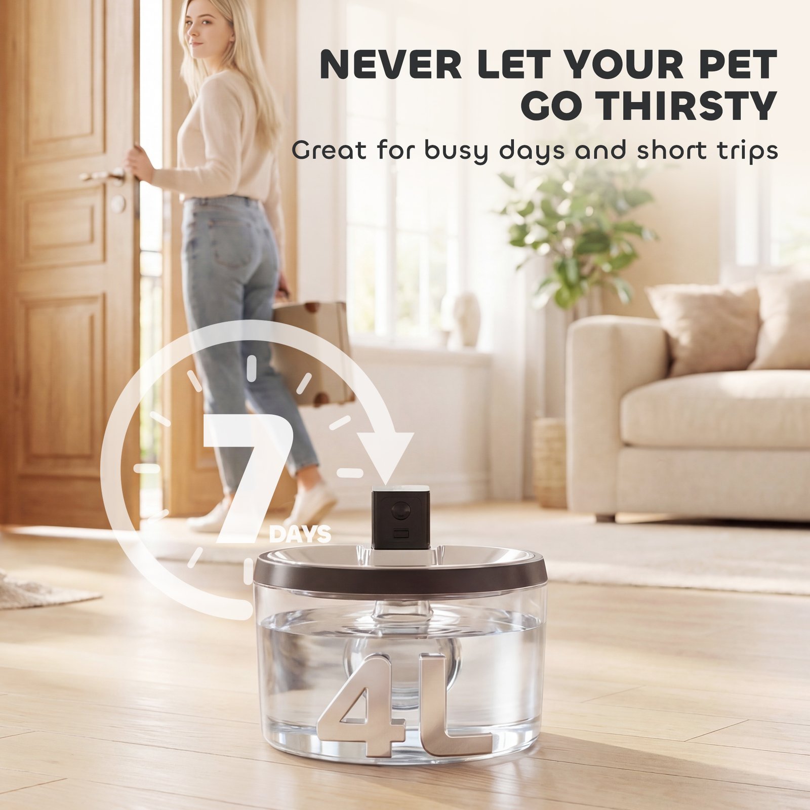 Wireless Cat Water Fountain for Drinking Stainless Steel, 4L Battery Operated Cat Fountain Cordless, 6 Filters - Image 5