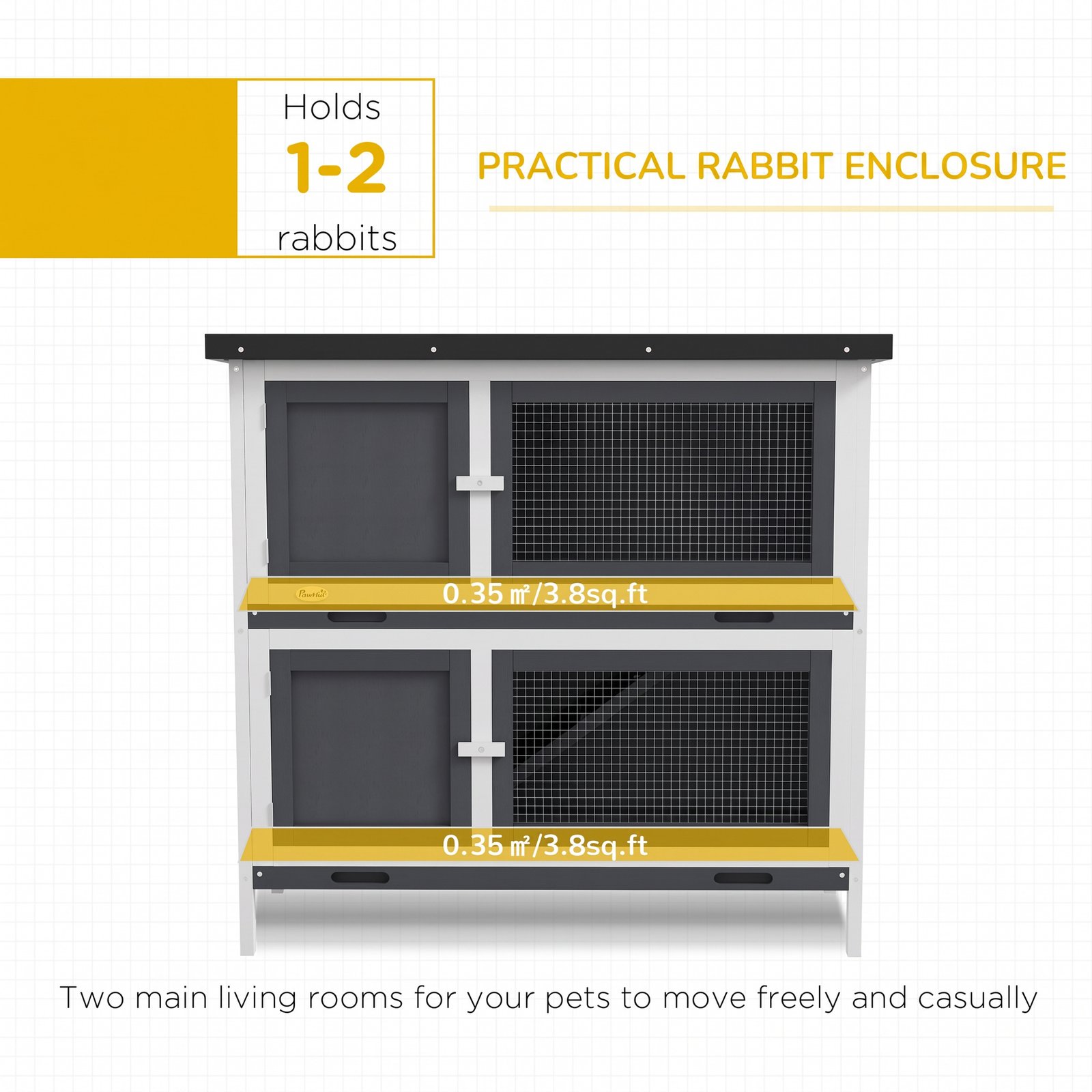 Double Decker Rabbit Hutch 2 Tier Guinea Pig Hutch Pet Cage Outdoor with Sliding-out Tray, 100 x 47 x 91cm, Grey