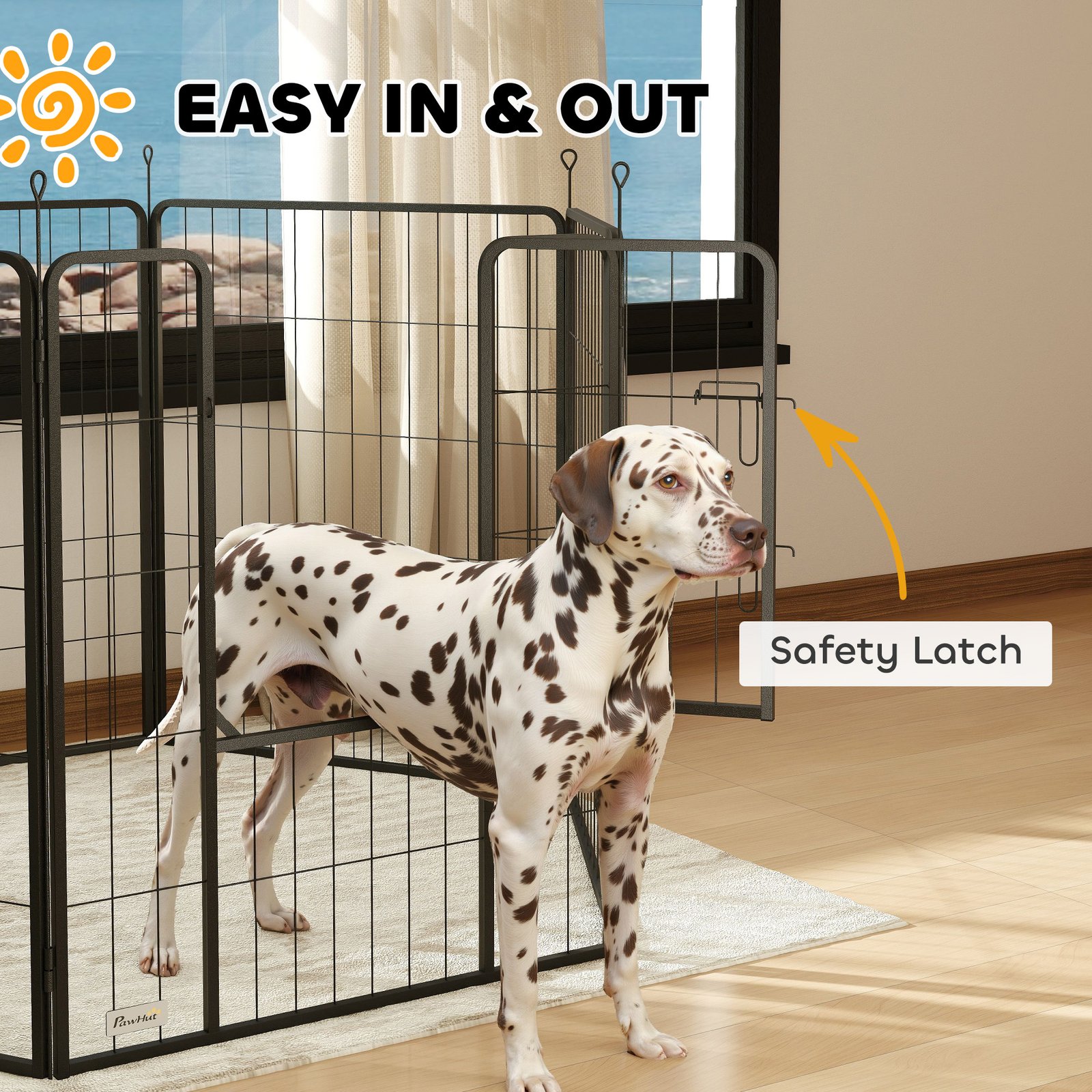 6 Panels Dog Playpen, Portable Detachable Puppy Pen with Door, for Large Dogs, 100cm High, Black - Image 5