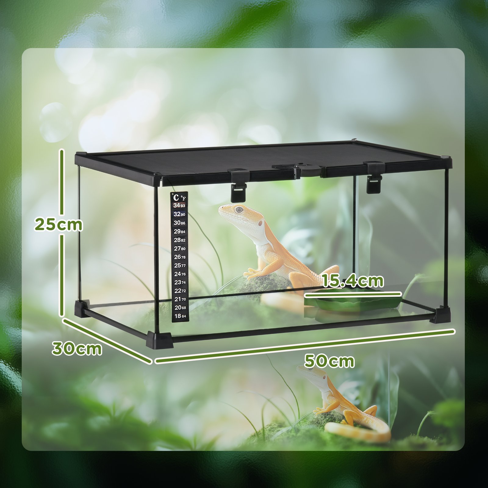 Glass Reptile Terrarium Insect Breeding Tank Vivarium Habitats with Thermometer for Lizards, Horned Frogs, Snakes, Spiders - Medium 50 x 30 x 25cm - Image 3