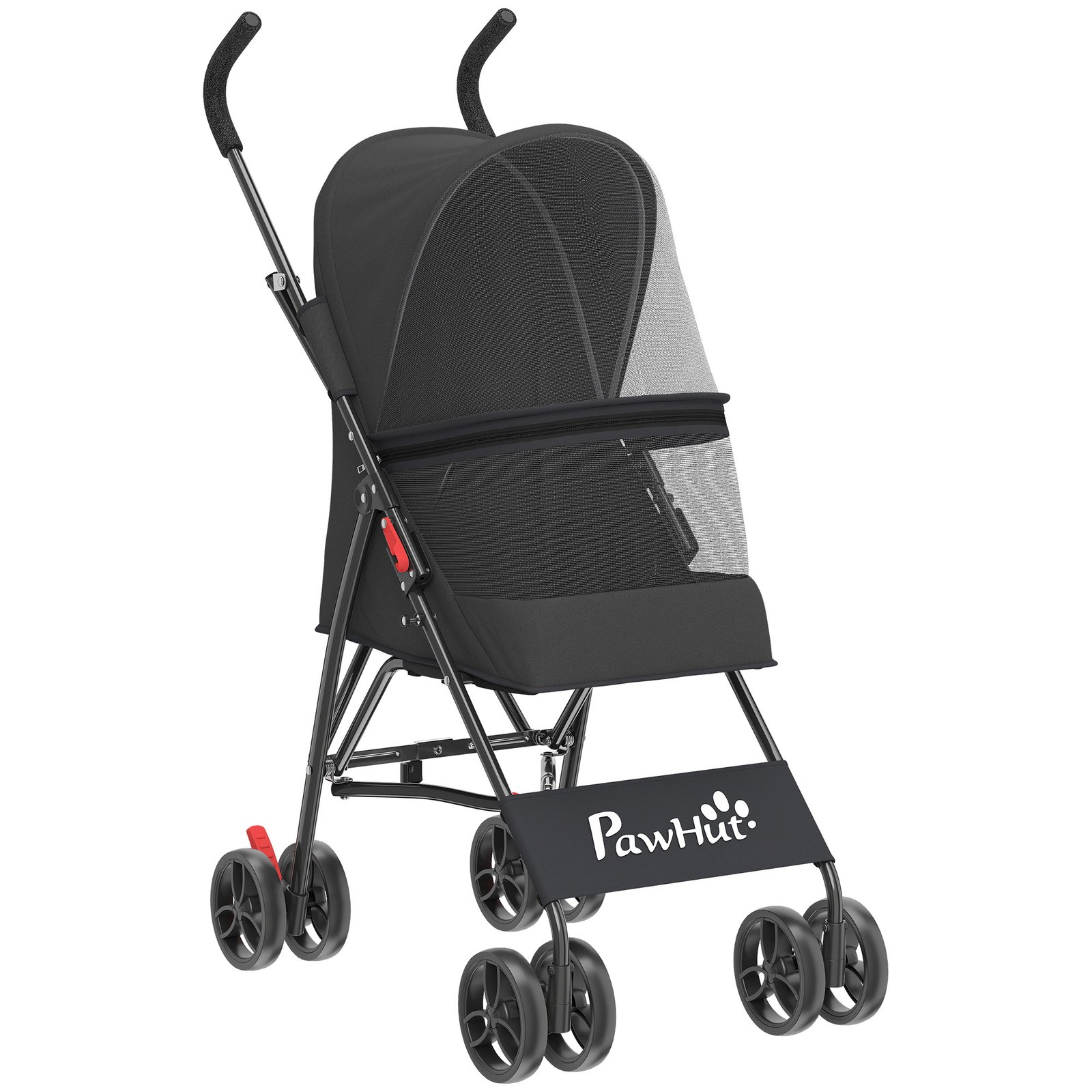 Dog Stroller, Foldable Cat Dog Pram for Miniature Breeds, Pet Stroller with Brake, Mesh Windows, Black