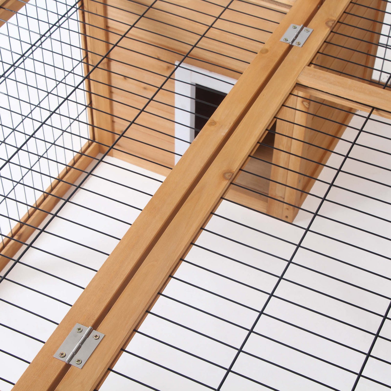 Rabbit Hutch Outdoor, Guinea Pig House, Bunny Run Cage with Openable Top for 1–2 Rabbits, 123 x 120 x 52cm, Yellow - Image 8