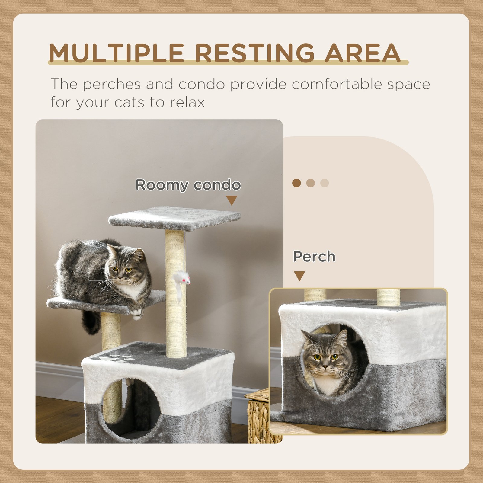 Cat Tree w/ Sisal Scratching Posts, House, Perches, Toy Mouse, Grey - Image 5