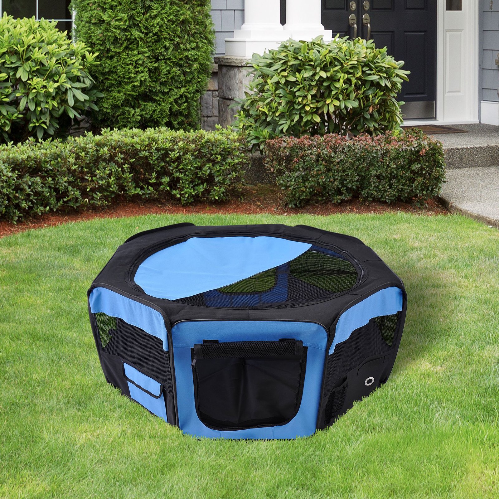 600D Oxford Soft Fabric Kennel, Portable Lightweight Cat Dog Playpen, Foldable Pet Puppy Rabbit Guinea Pig Pen Run Dia 90 x 41H cm Indoor & Outdoor Blue