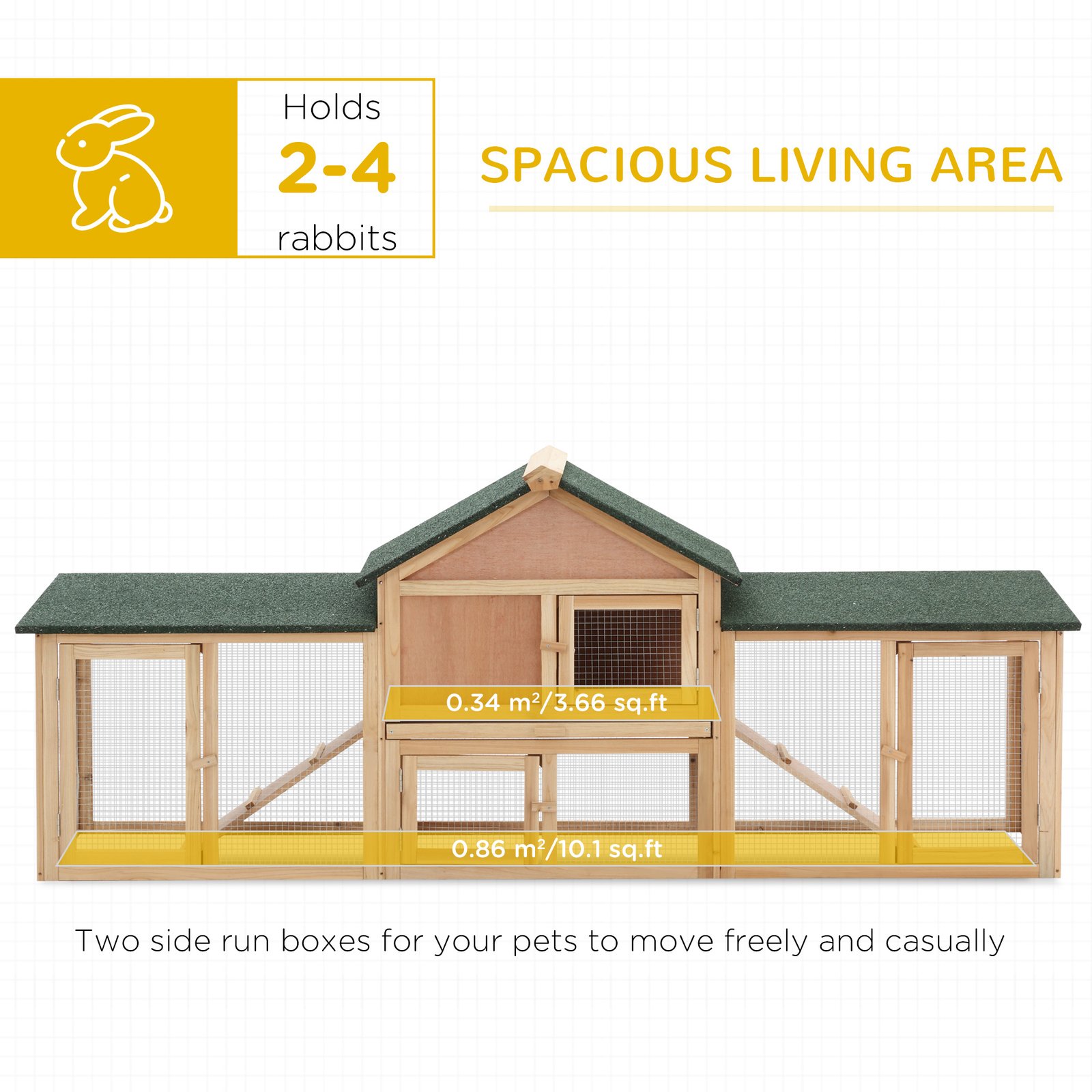 Wooden Rabbit Hutch 2-Storey with Run Outdoor Bunny Guinea Pig, Natural Wood