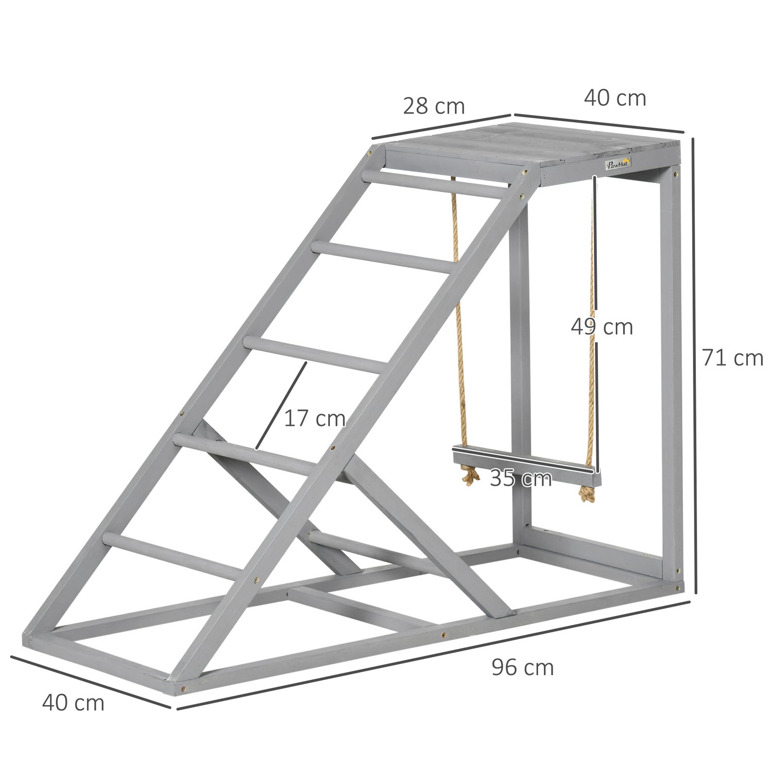 Wooden Chicken Coop Toy with Swing, Ladder, Platform, Grey - Image 3