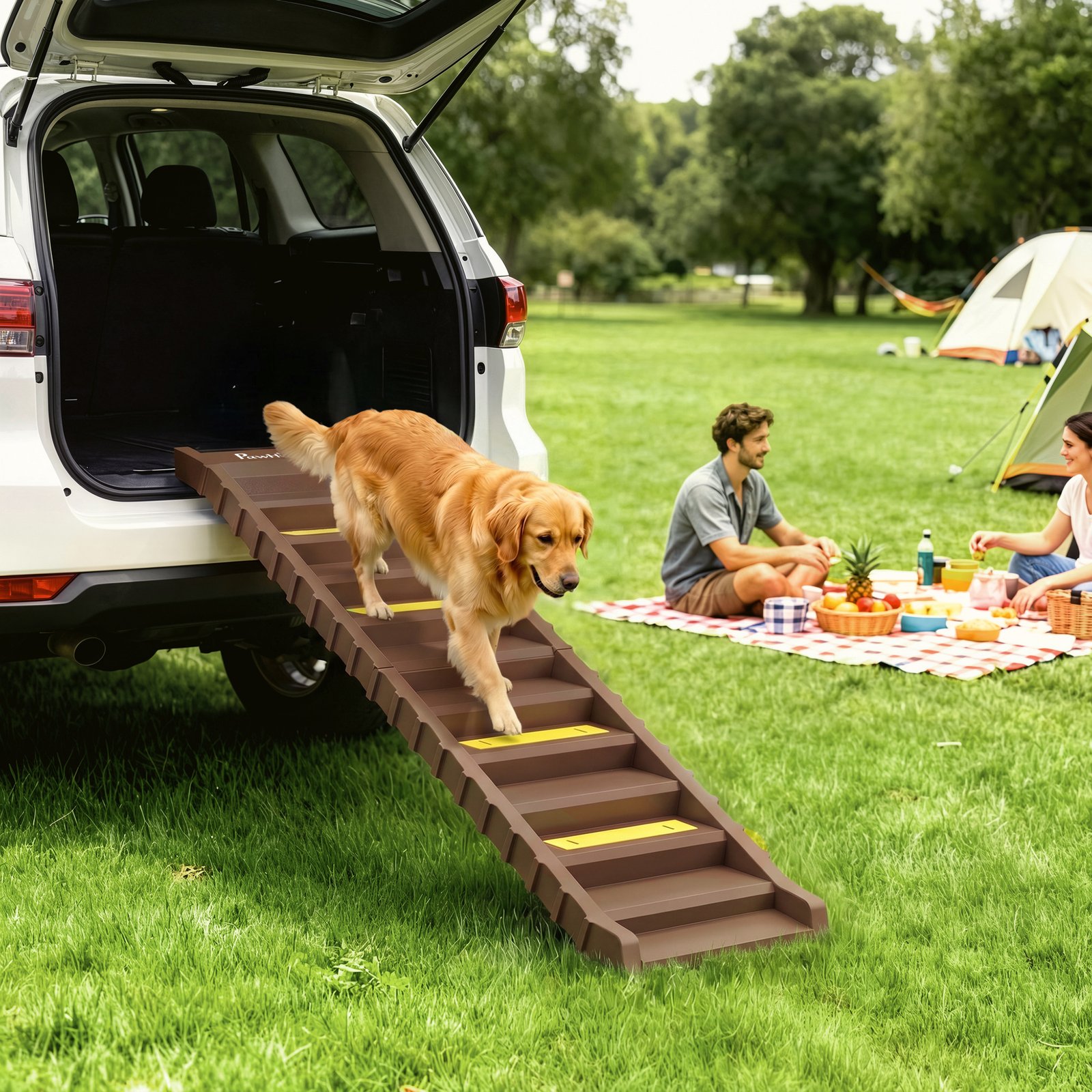 Dog Car Ramp with Anti-Slip Steps, 10-Steps Pet Stairs for Pets to Access Cars and High Beds, Brown