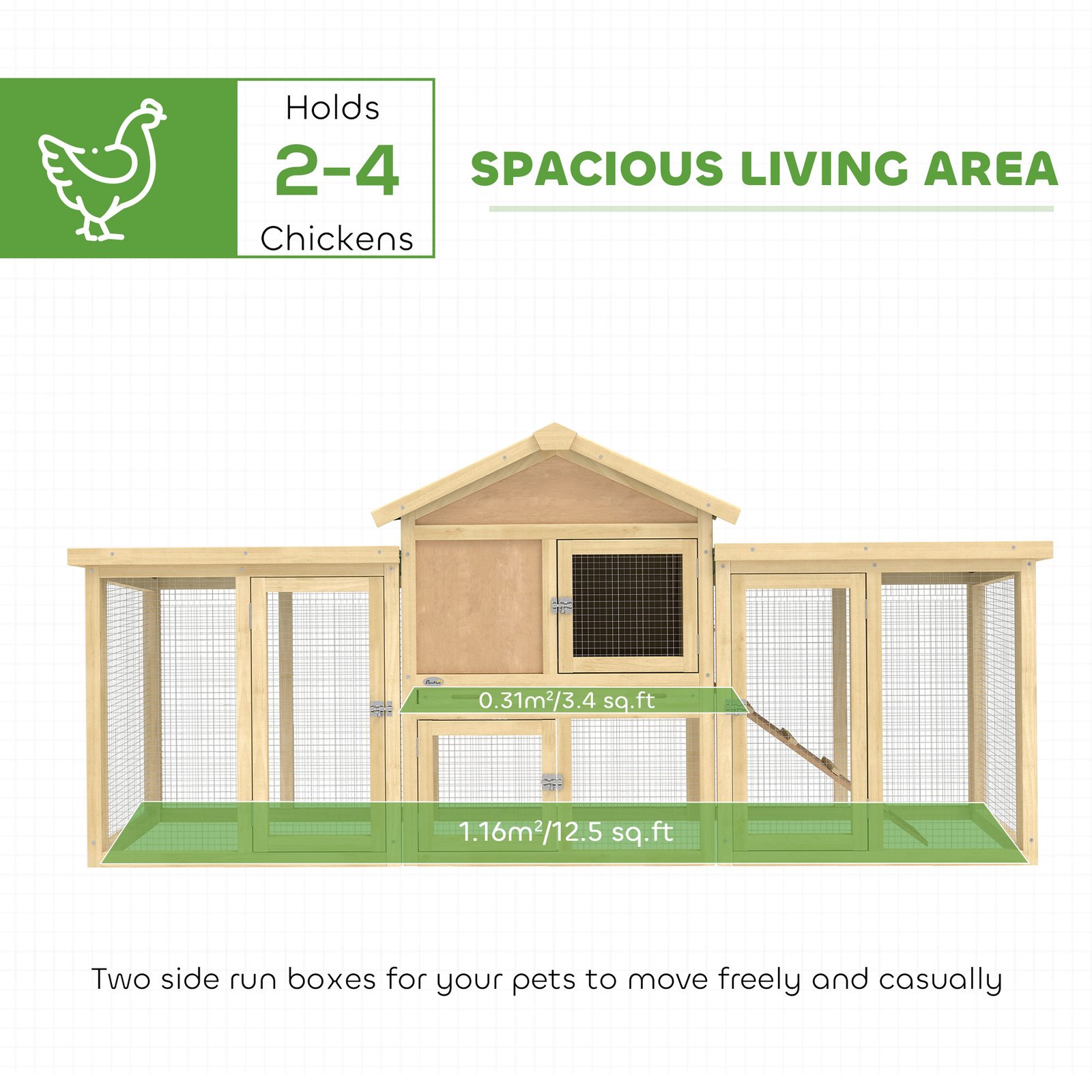 Large Chicken Coop, Wooden Outdoor Chicken Cage Poultry Hen House with Nesting Box
