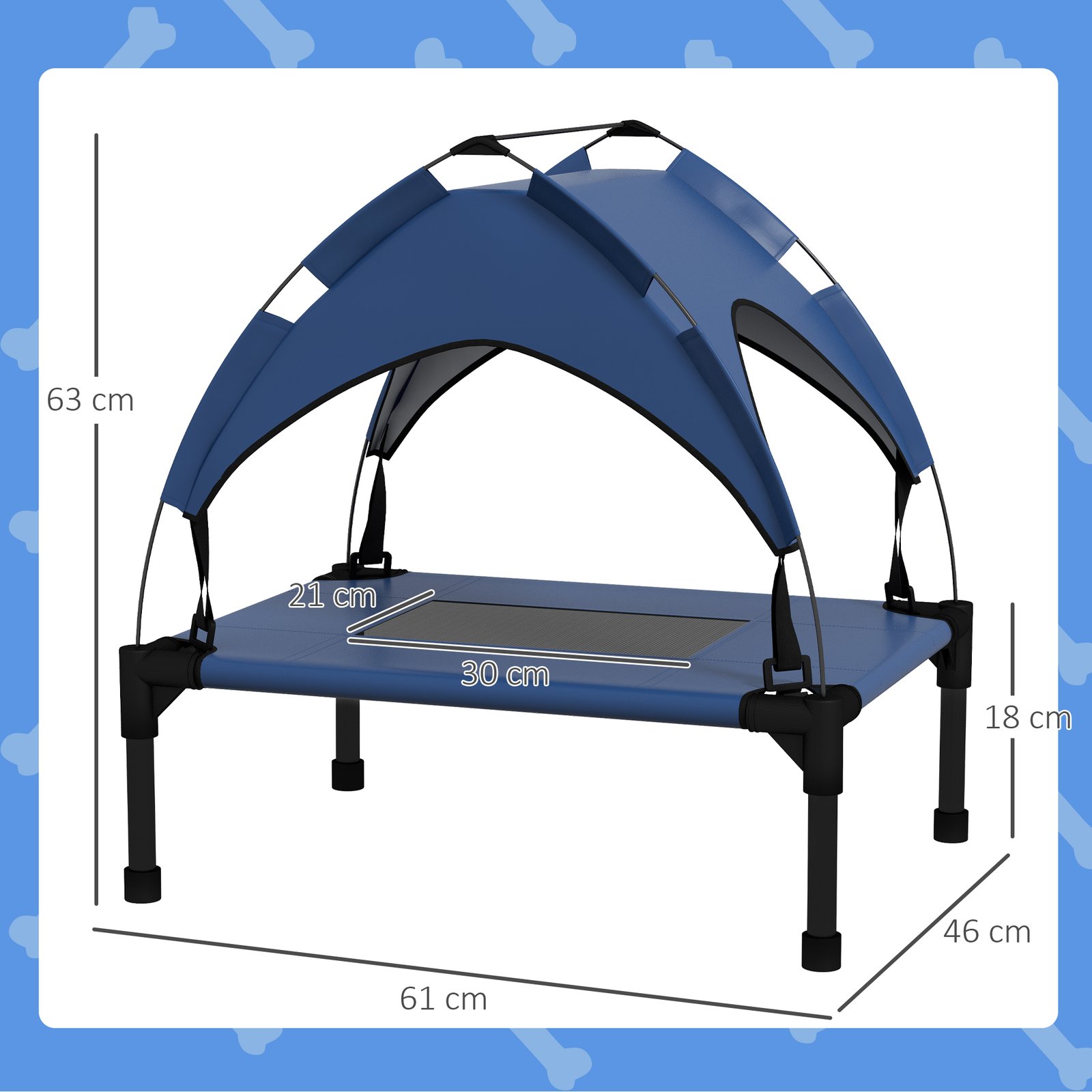 Cooling Raised Pet Bed w/ Washable Breathable Mesh, for Mini Small Dogs, 61 x 46 x 63cm - Dark Blue