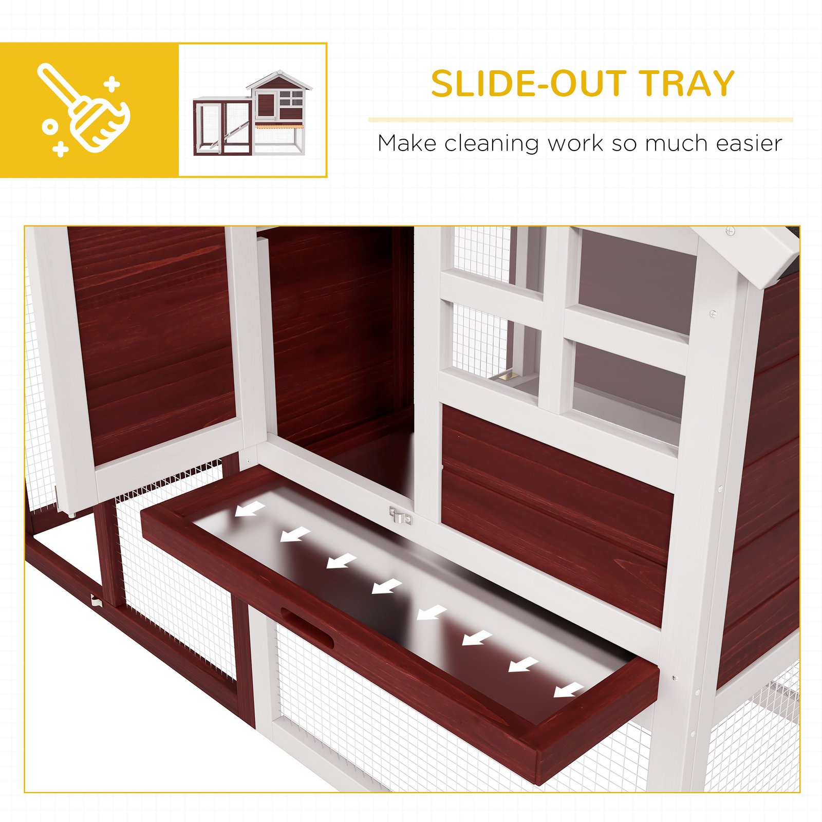 Rabbit Hutch Outdoor Wooden Guinea Pig Hutch Rabbit Run Bunny Cage Small Animal House Pull-Out Tray, Brown, 124 x 63 x 93 cm - Image 6