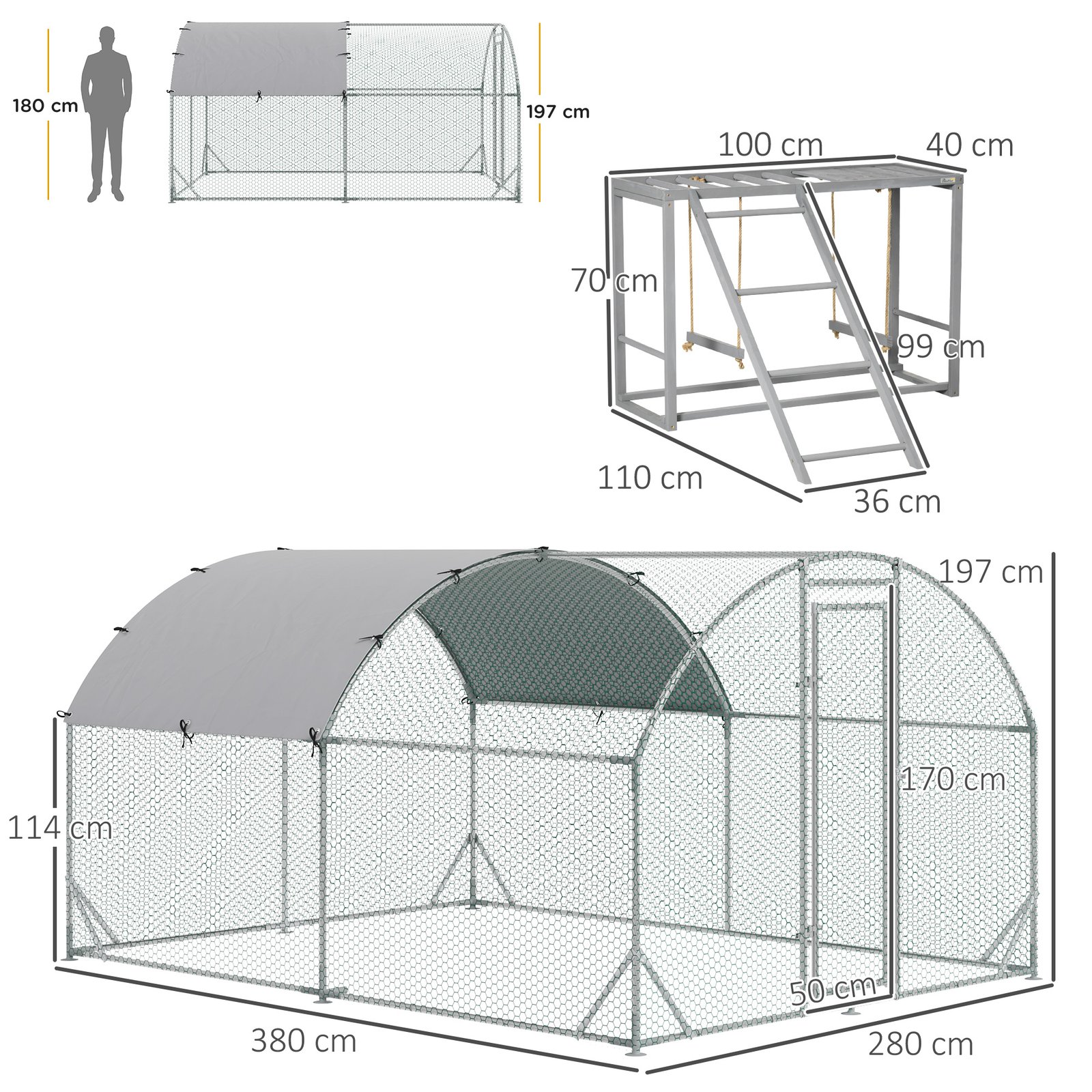 Walk In Chicken Run with Chicken Activity Shelf and Cover, 2.8 x 3.8 x 2m - Image 2