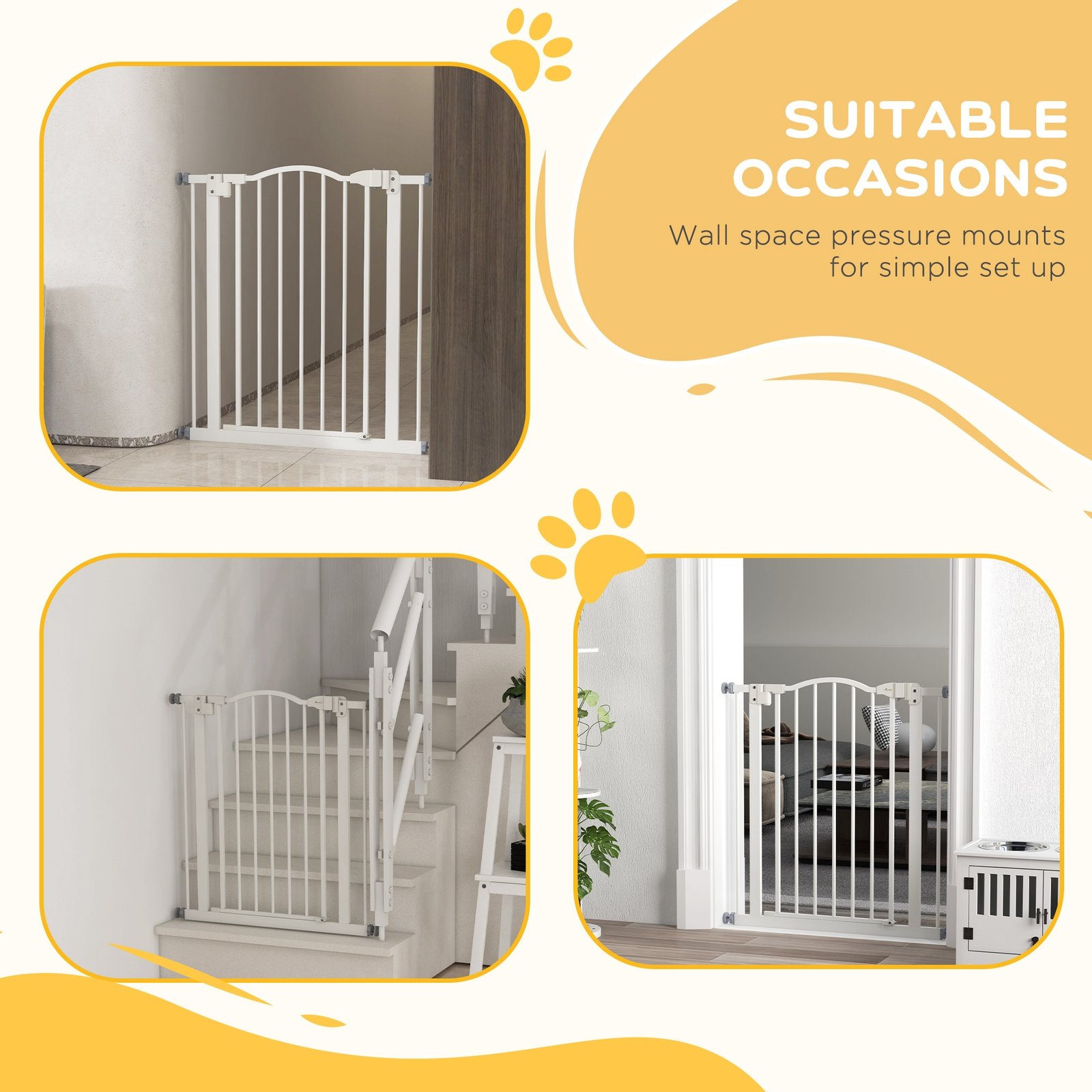 Metal 74-80cm Adjustable Pet Gate Safety Barrier w/ Auto-Close Door White