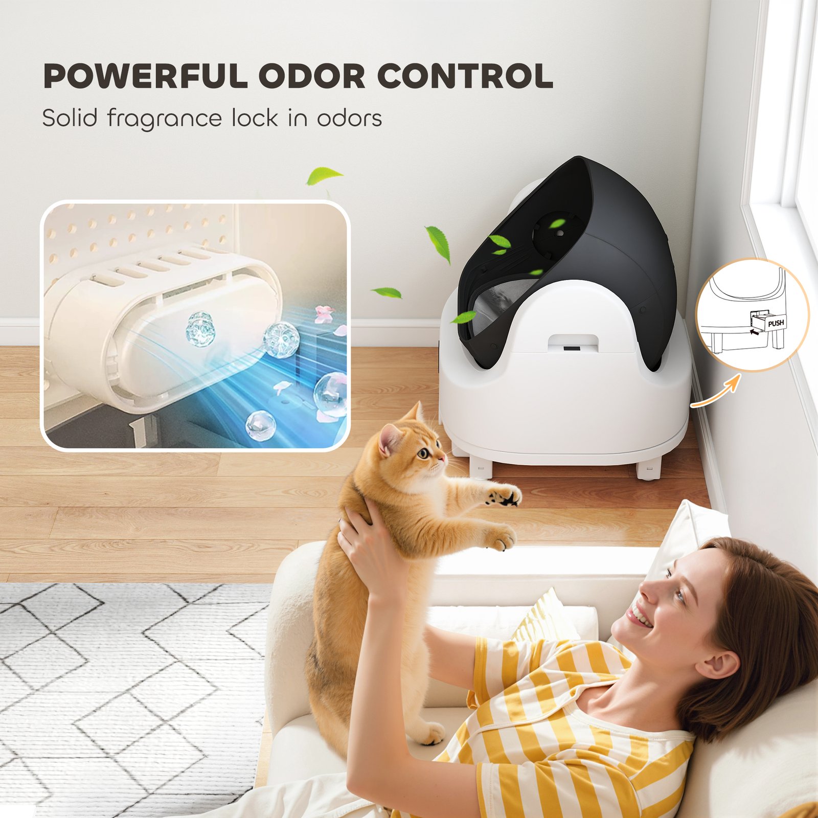 Self Cleaning Cat Litter Tray Top Opening Design, Automatic Litter Box More Space with Integrated Security Protection