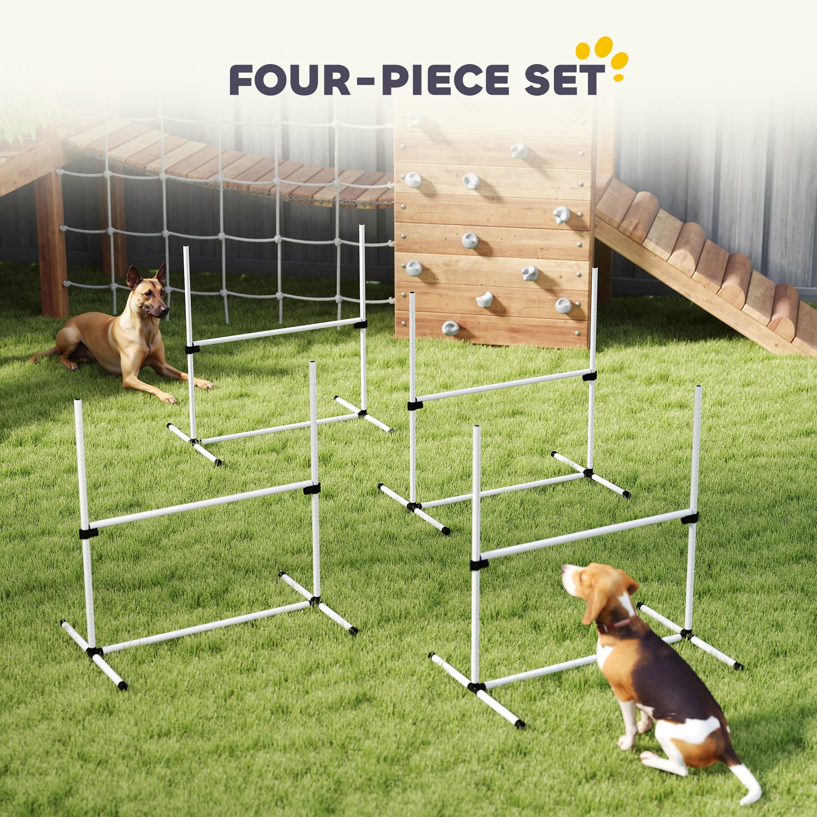 4 Pieces Dog Agility Training Equipment, Adjustable Height Jumps Hurdle with Carrying Bag for Outdoor, White
