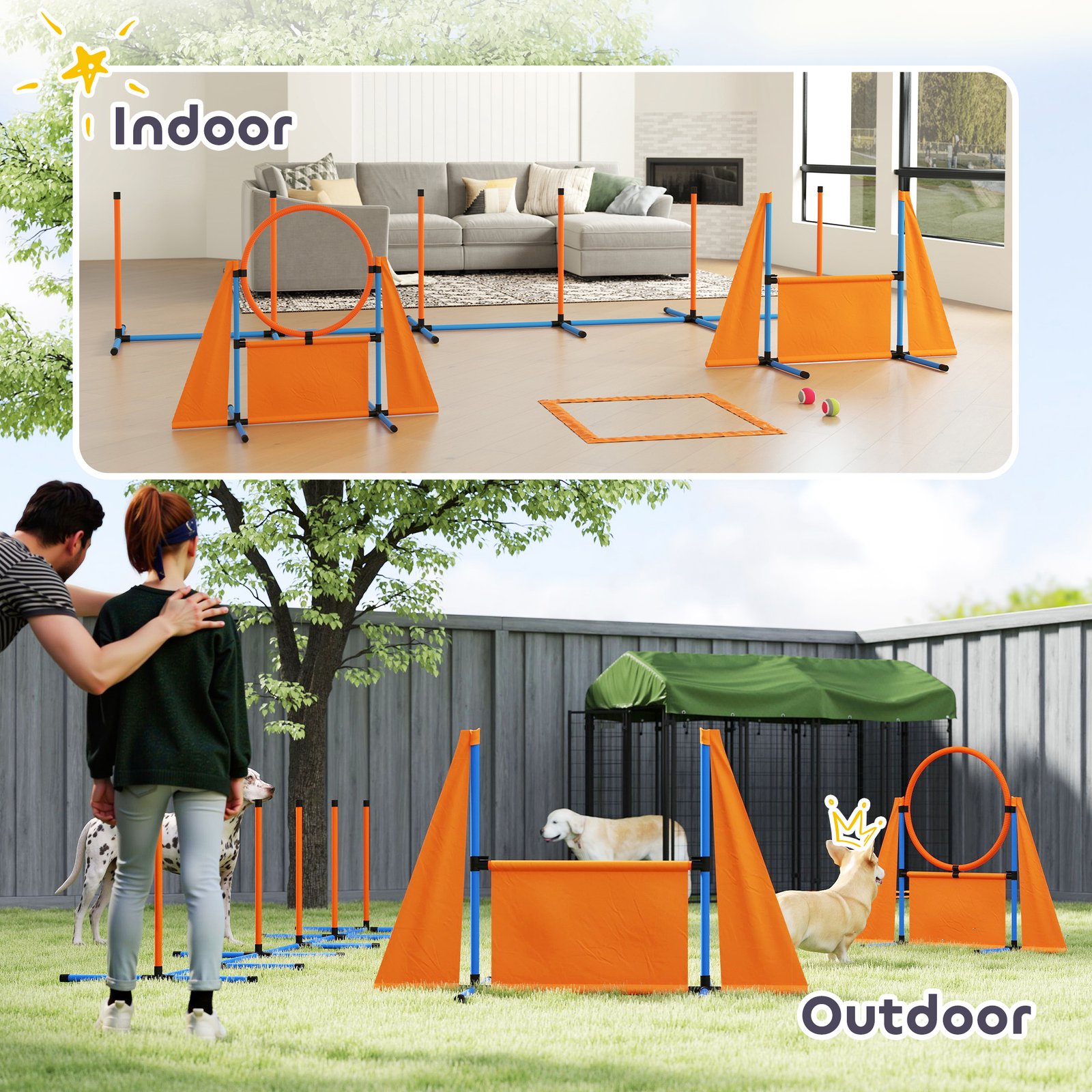 6-Piece Dog Agility Equipment Set with Weave Poles, Jump Ring, Hurdle, Pause Box, Bag, Orange