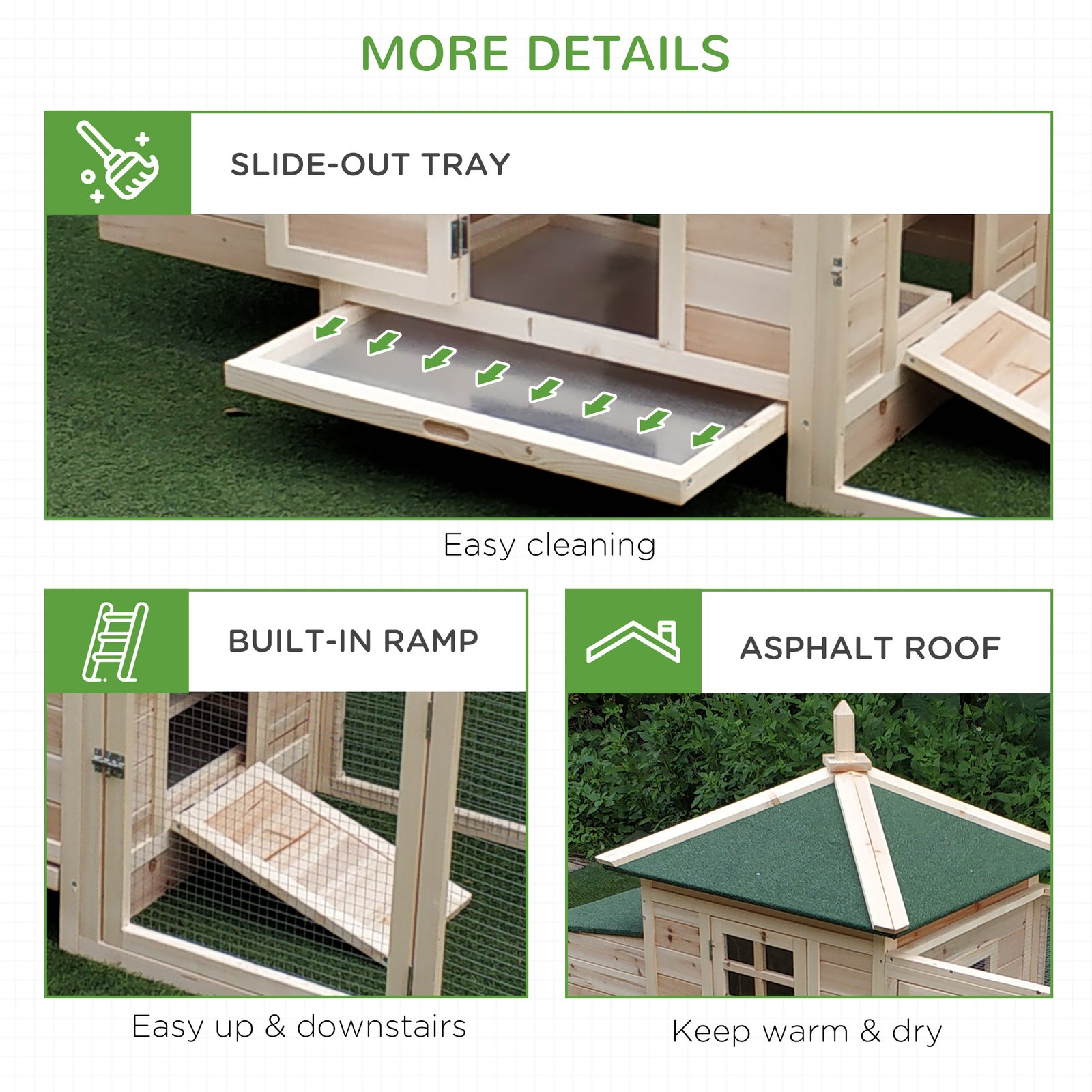 Chicken Coop, Small Animal Pet Cage with Nesting Box, Outdoor Hen House with Run, Wooden