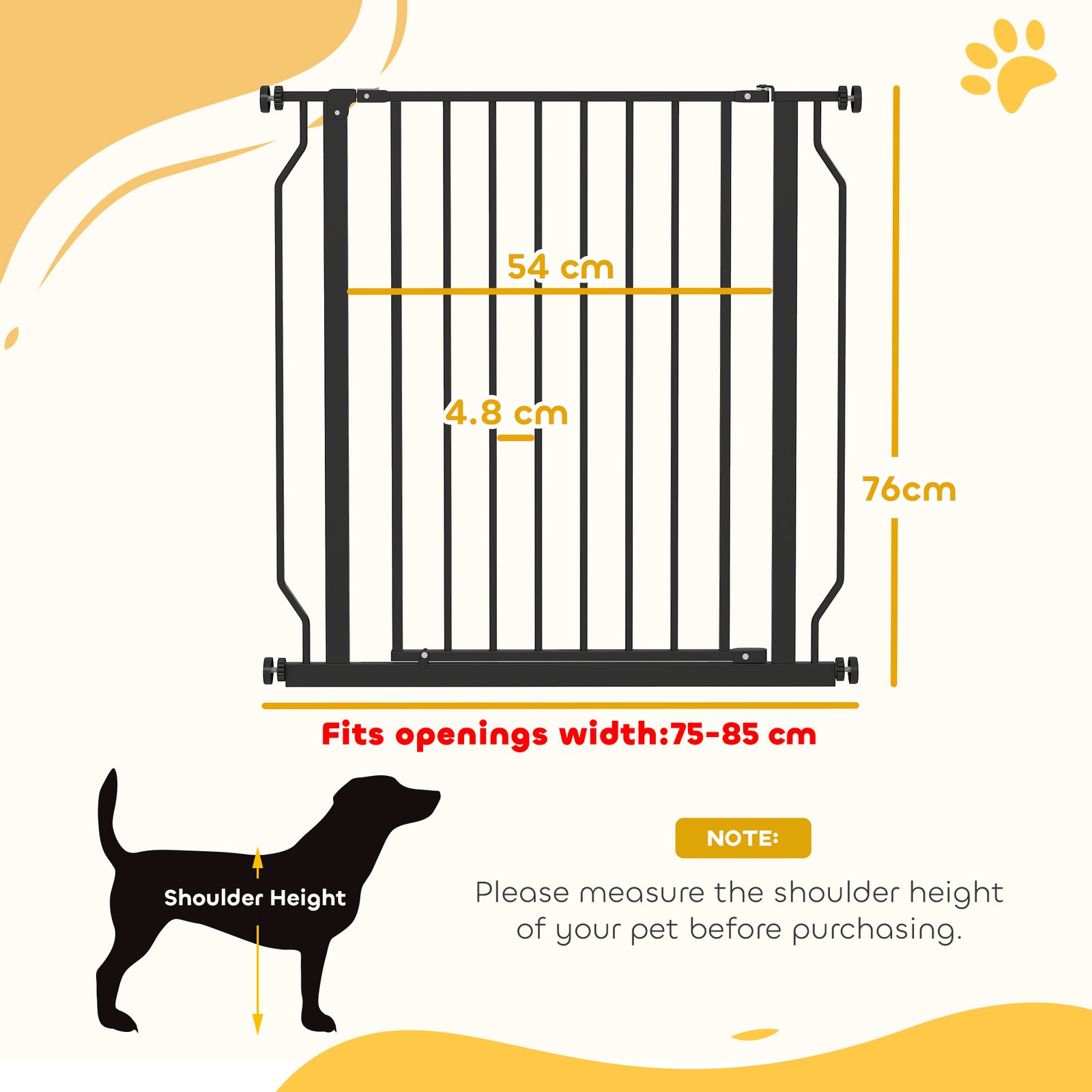 Extra Wide Dog Gate, with Door Pressure, for Doorways, Hallways, Staircases - Black - Image 3