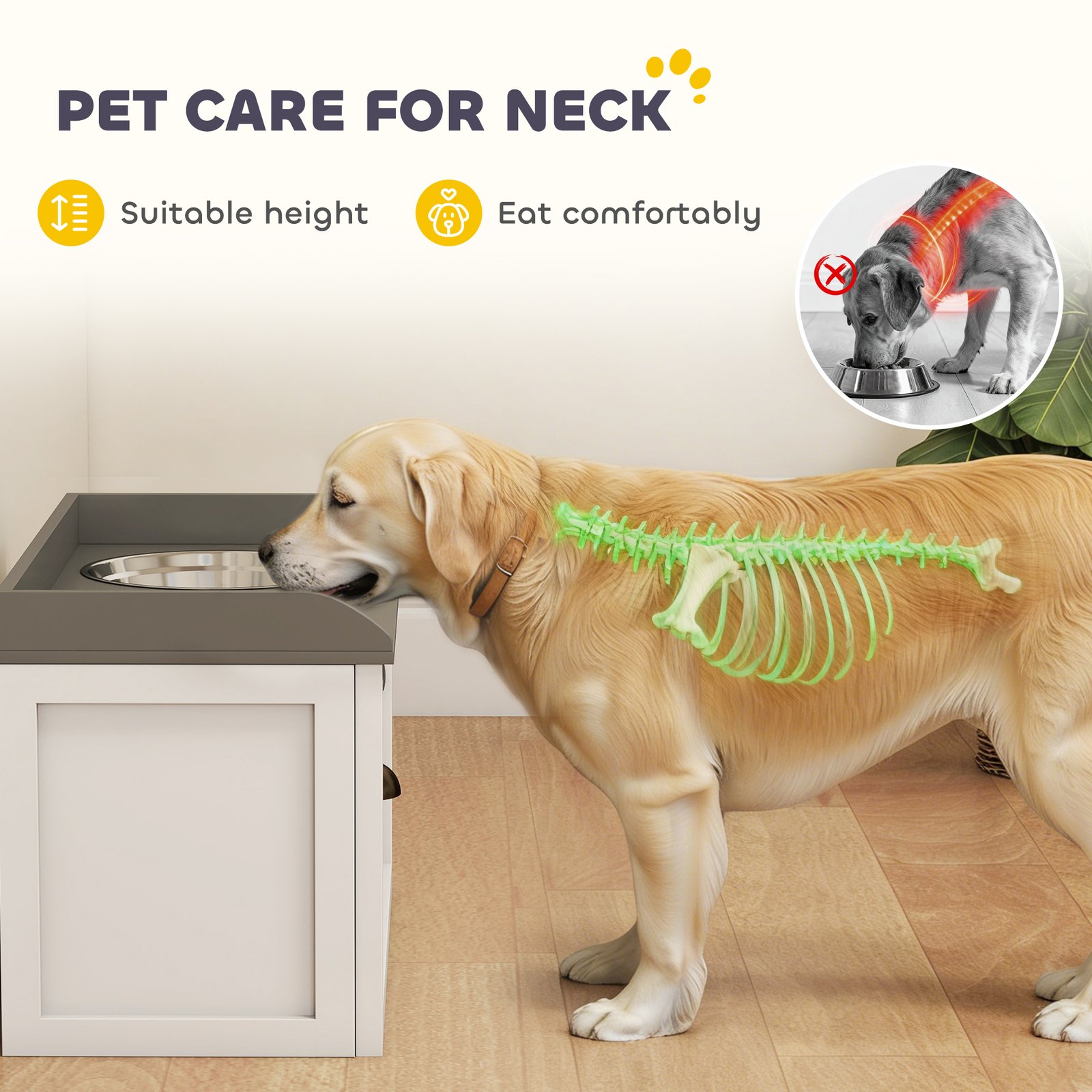 Stainless Steel Raised Dog Bowls, with 21L Storage Drawer for Large Dogs and Cats - White - Image 4