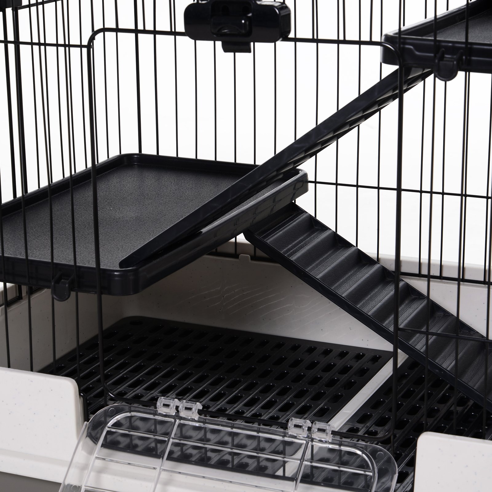 Four-Tier Small Animal Cage, for Bunnies, Ferrets, Chinchillas w/ Wheels, Tray - Black