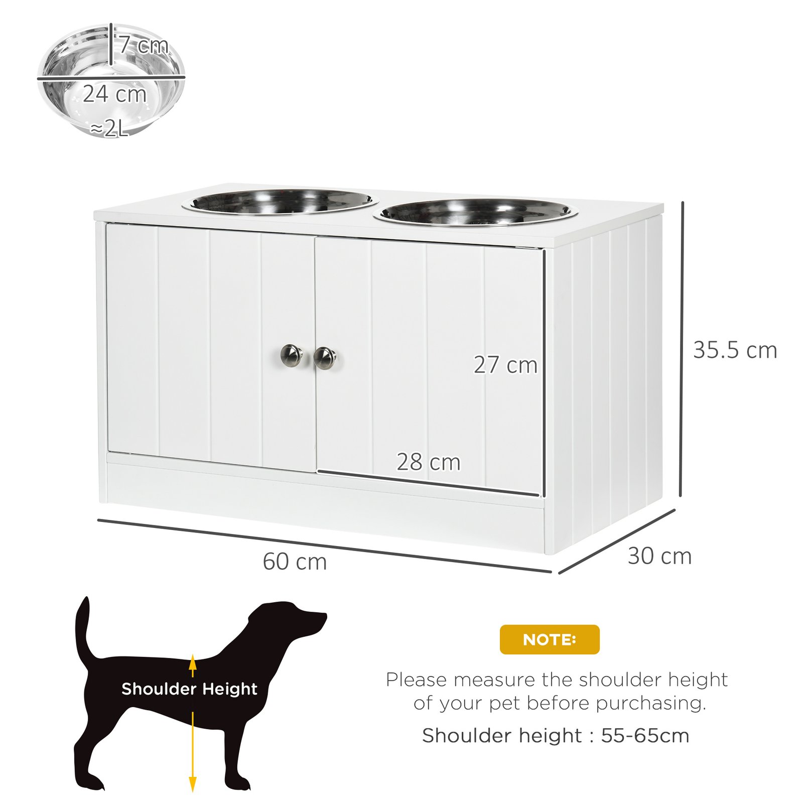 Raised Pet Feeder, with Two Bowls, Storage - White - Image 2