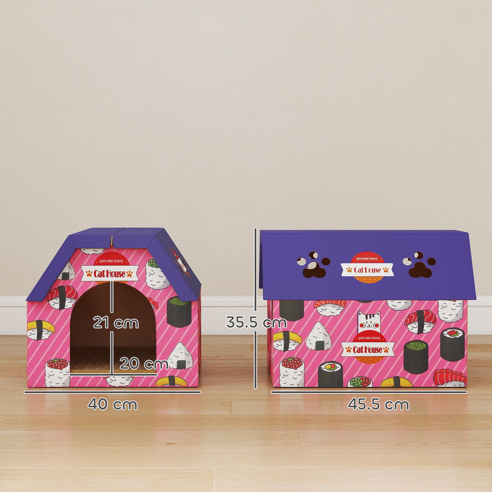 Cat Scratching Board, 2-in-1 Cardboard Cat House and Hideaway for Indoor Cats, Pink
