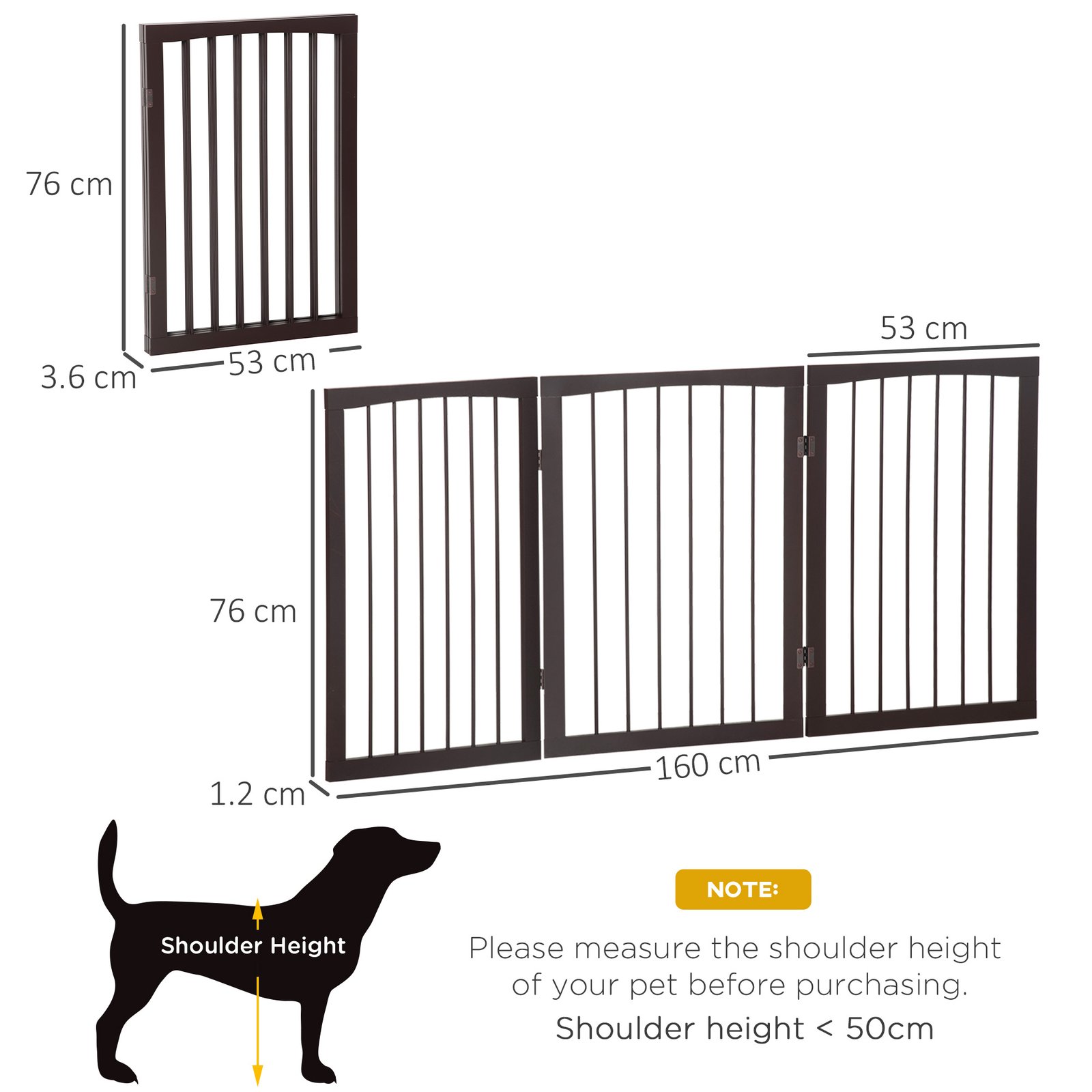 3 Panel Stair Gate Foldable Dog Door Gate Indoor Free Standing Safety Gate Pet Barrier 76cm Height - Image 3