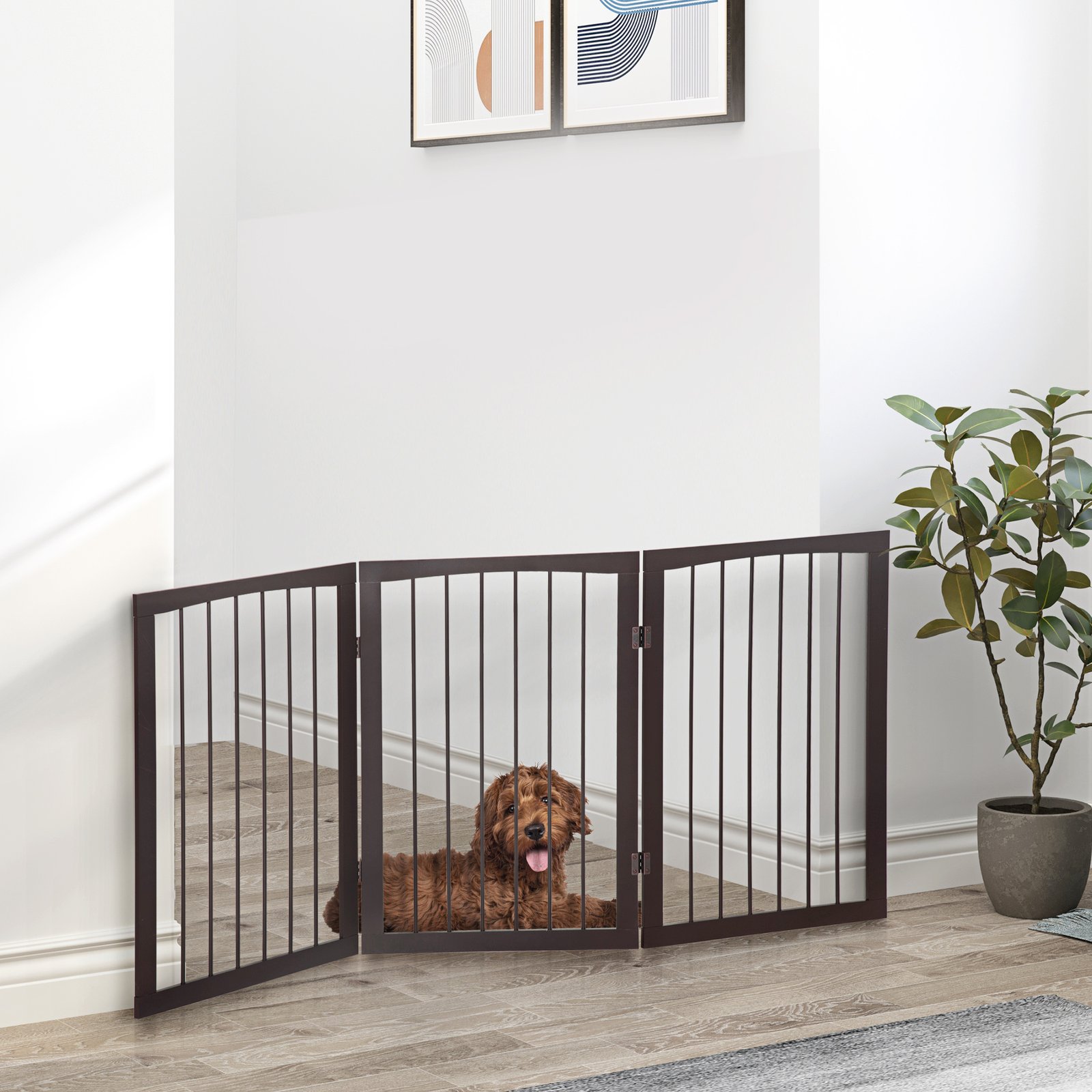 3 Panel Stair Gate Foldable Dog Door Gate Indoor Free Standing Safety Gate Pet Barrier 76cm Height - Image 9