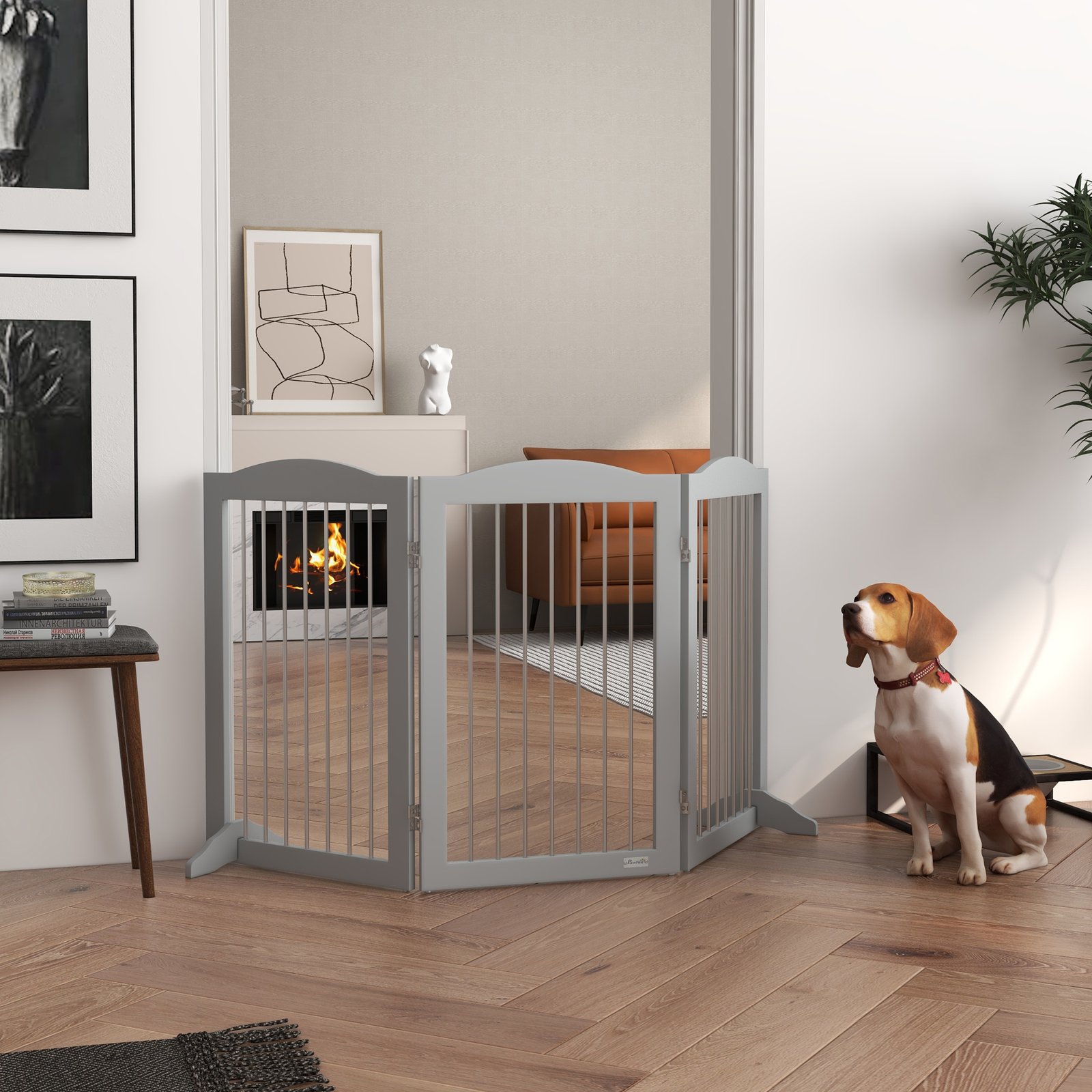 Foldable Dog Gate, Freestanding Pet Gate, with Two Support Feet, for Staircases, Hallways, Doorways - Grey - Image 9