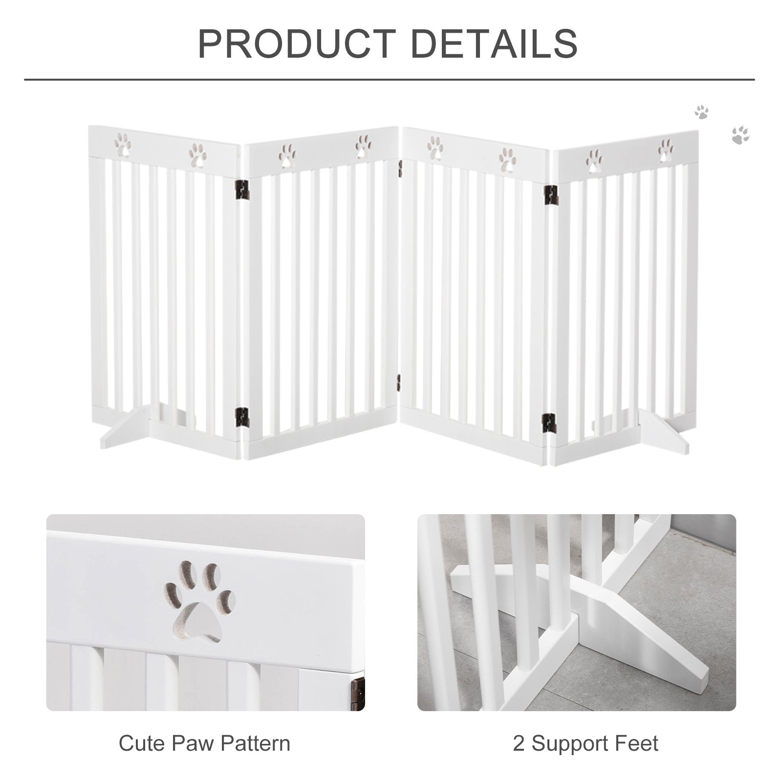 Wooden Pet Gate Foldable Freestanding Dog Safety Barrier w/ Support Feet