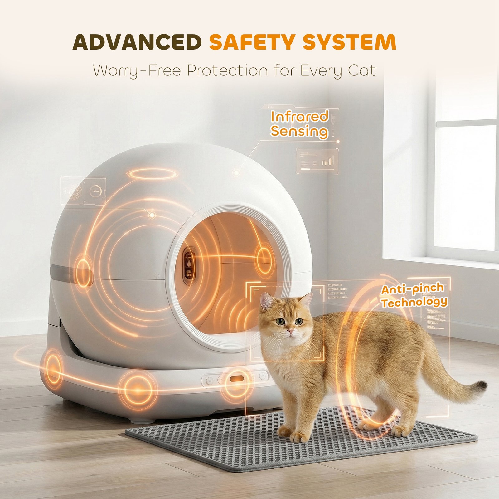 72L Self Cleaning Cat Litter Tray Automatic Cat Litter Box APP Control for Multiple Cats