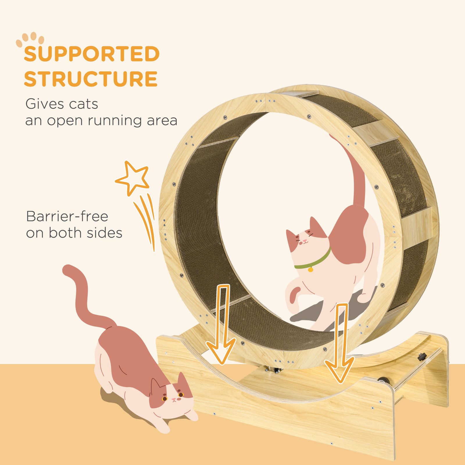 Cat Wheel with Brake, Scratching Pads - Oak Tone - Image 5