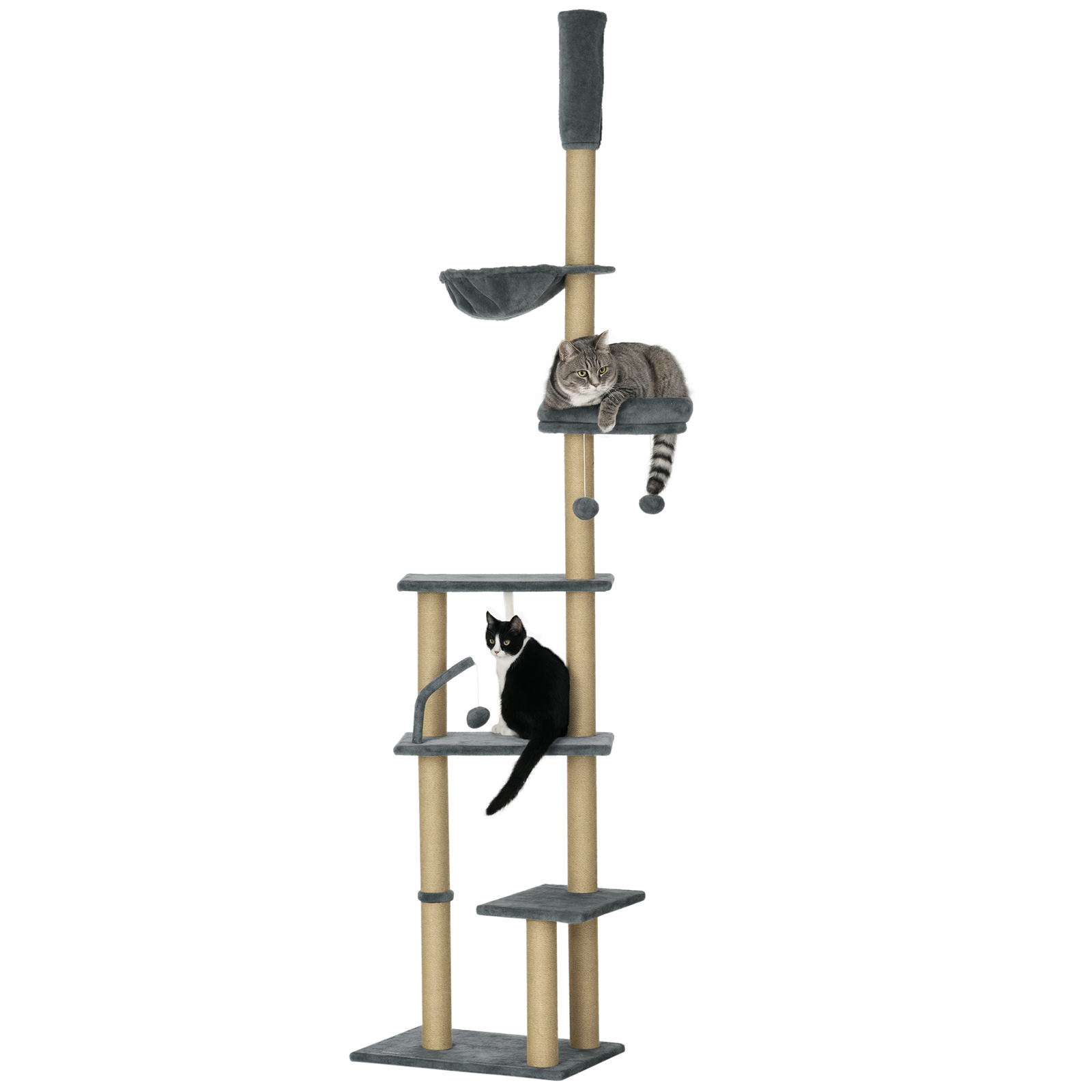 230-250cm Floor-to-Ceiling Climbing Cat Tree Tower - Grey