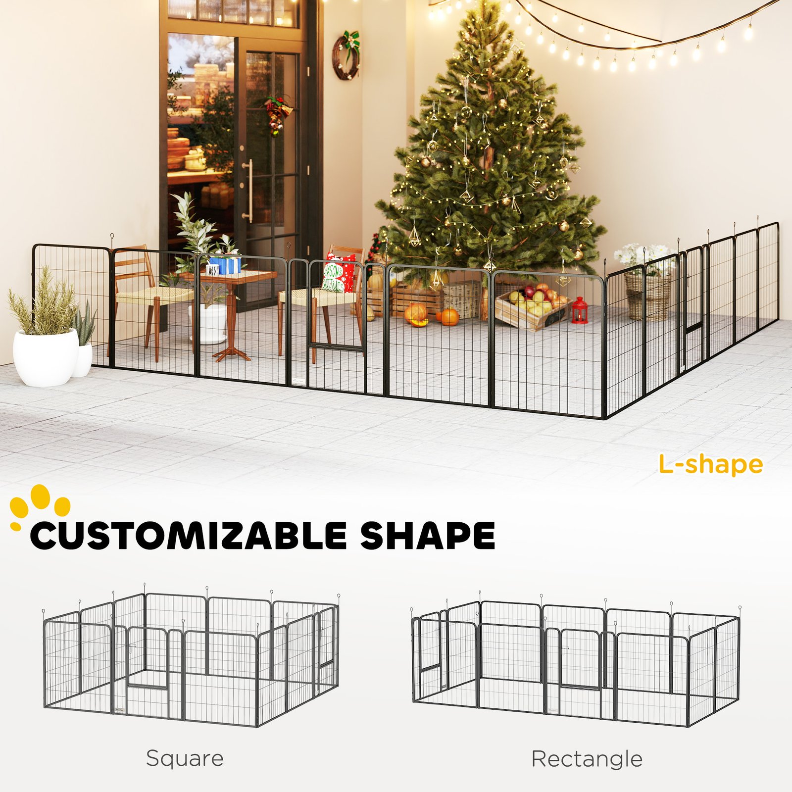 12-Panel Solid Dog Playpen with Doors, for Large Dogs, 100cm Tall, Black
