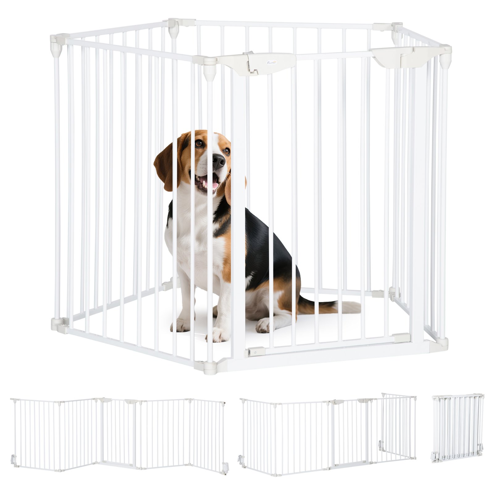 5 Panels Pet Playpen Metal Fence w/ Walk Through Door - White