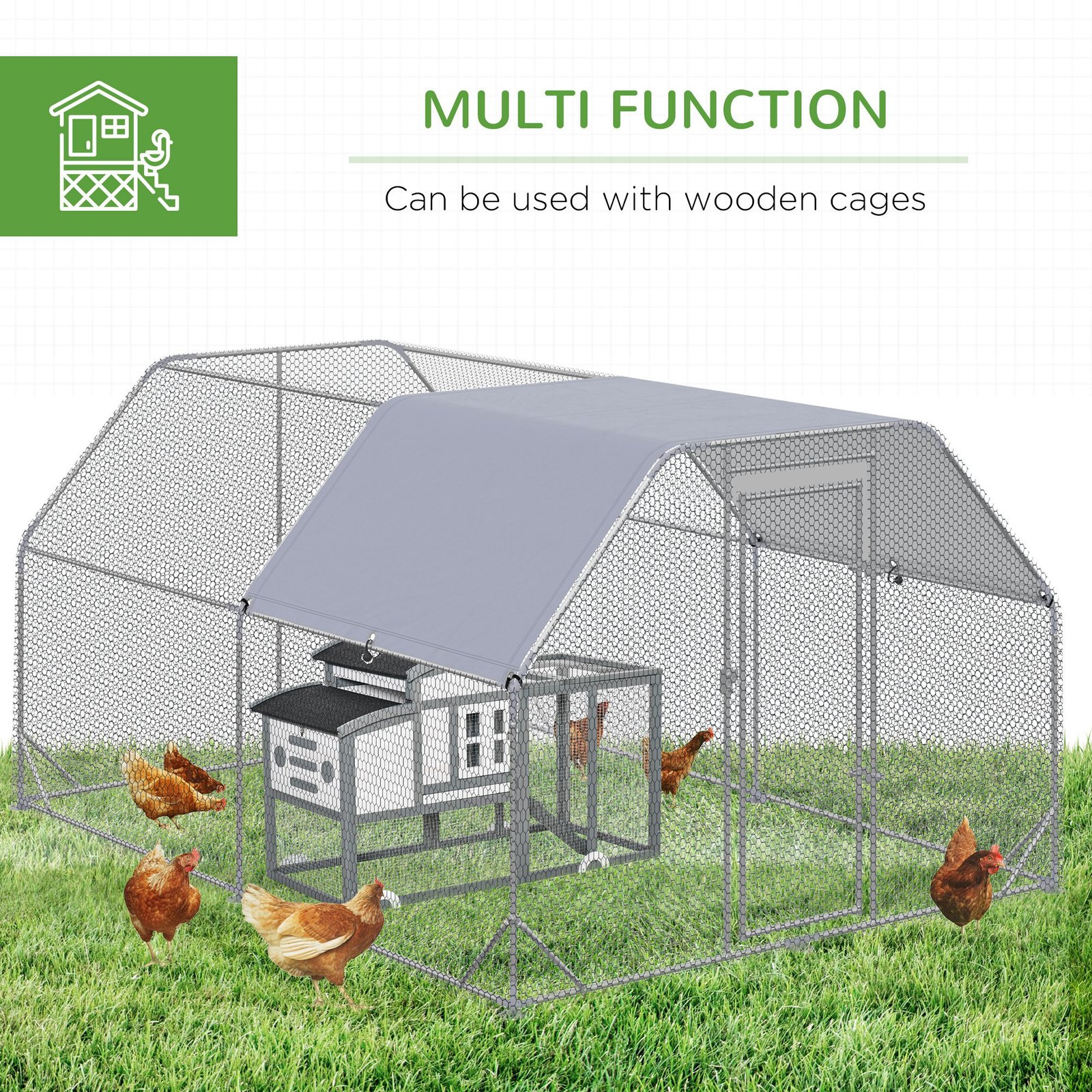 Walk in Chicken Run Chicken Coop Hen House Outdoor with Roof for 10-12 Chickens, 380 x 280 x 195cm - Image 6