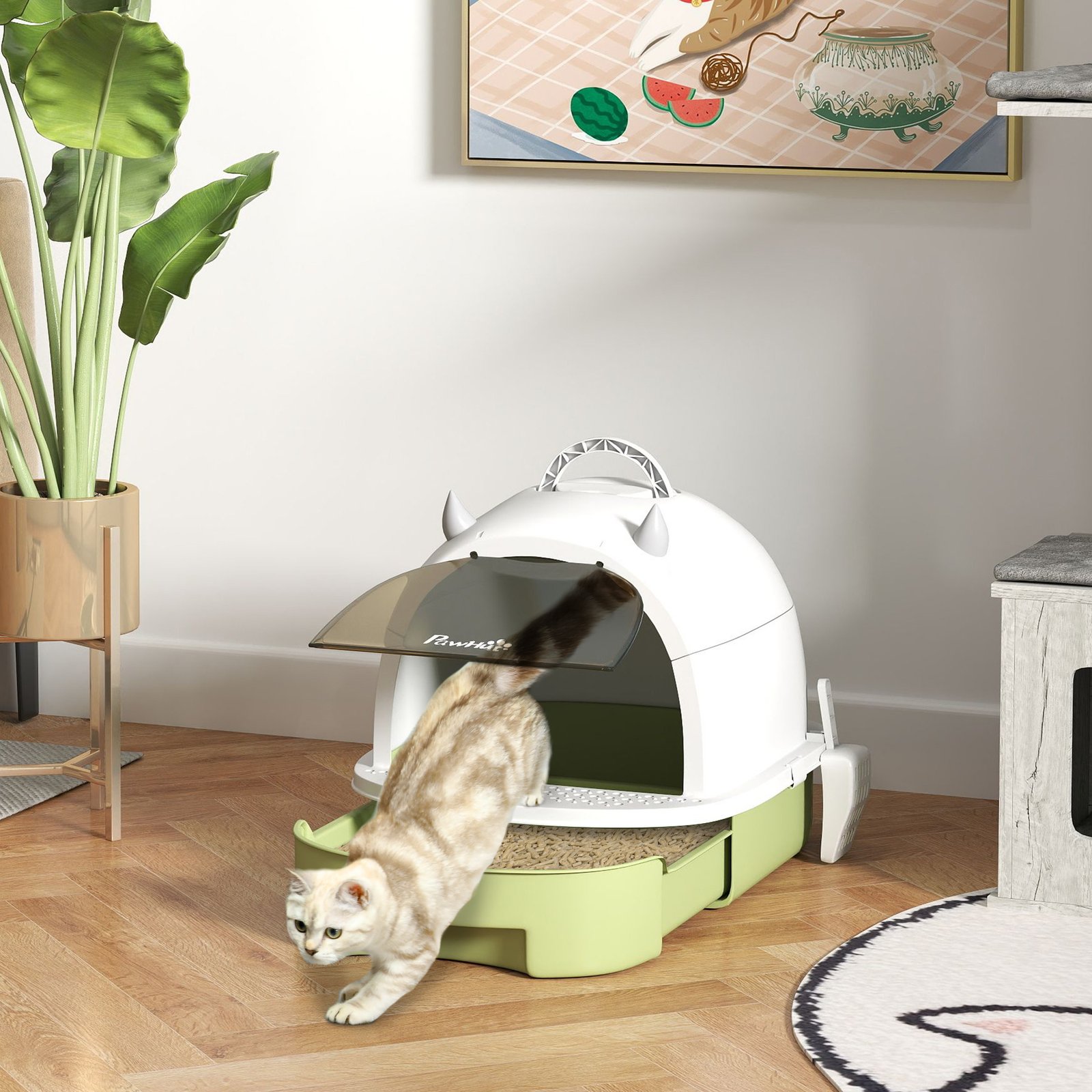 Enclosed Cat Litter Box w/ Pull-Out Drawer, Scoop, Deodorising Bags for Odour Control, Privacy, Portable, Easy to Clean