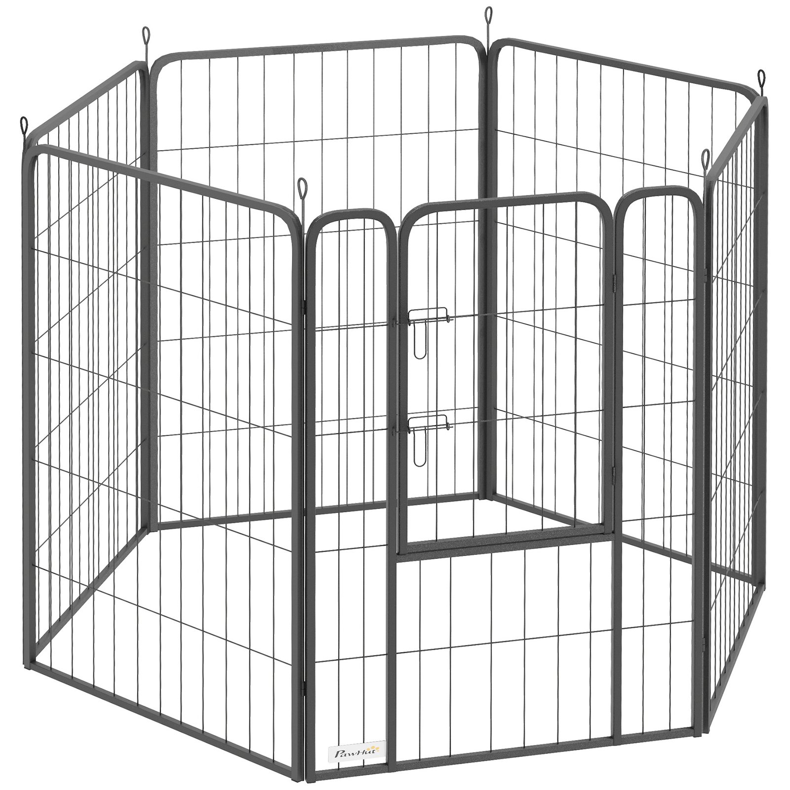 Six-Panel Dog Playpen with Door, for Large Dogs, Indoors, Outdoors, 100cm Tall, Black