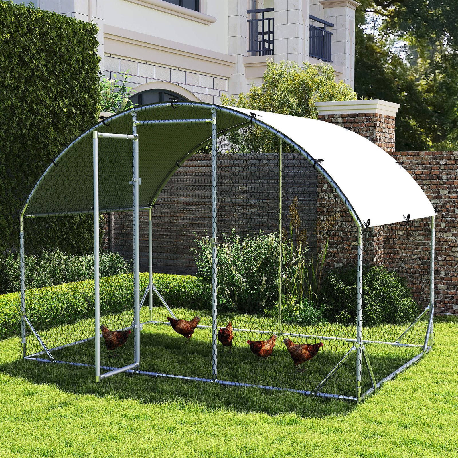 Walk In Chicken Run Galvanised Chicken Coop Hen Poultry House Cage Water-Resist Cover, Silver - Image 9