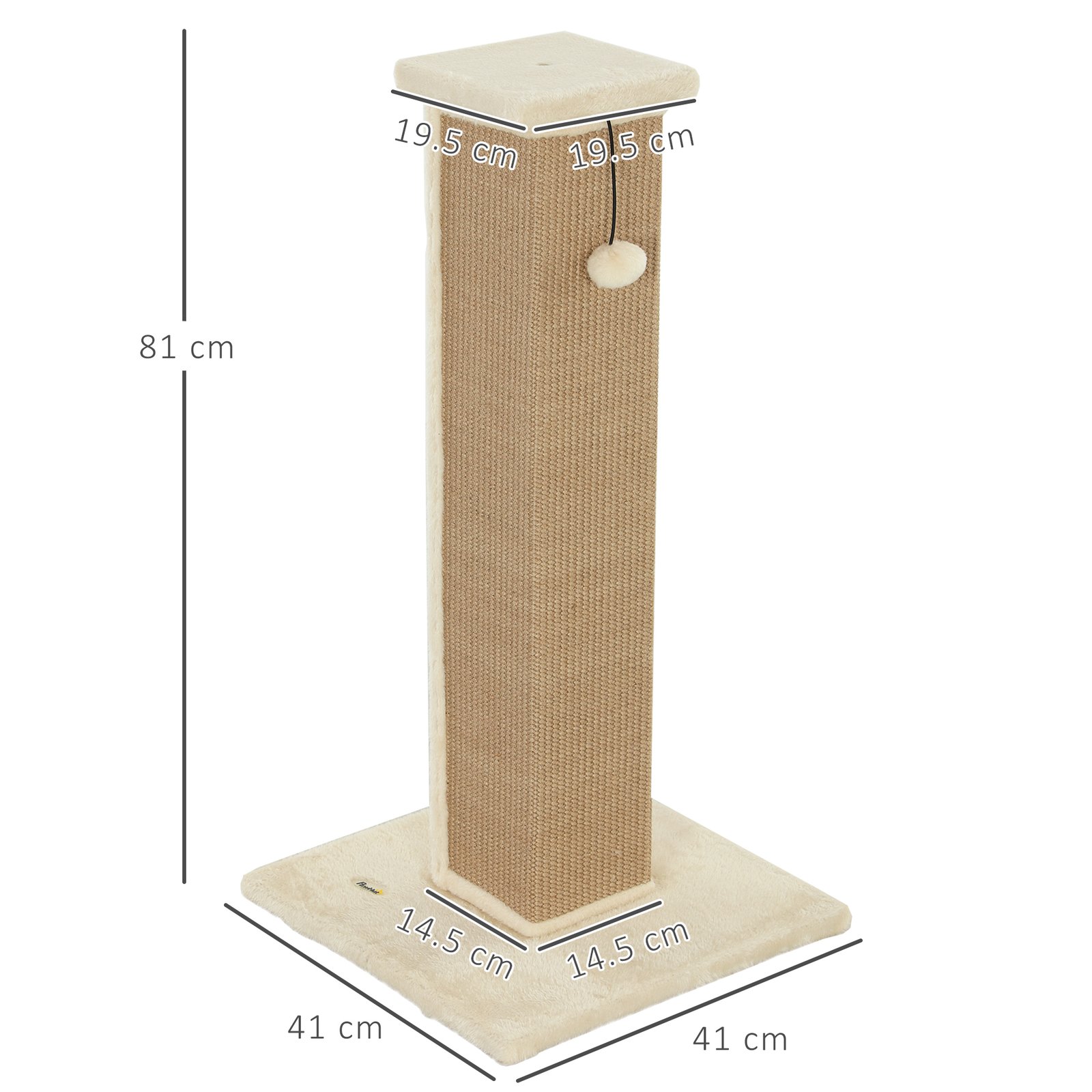 81cm Cat Scratcher, Vertical Full Scratcher w/ Natural Jute Rope, Hanging Ball, Soft Plush - Beige