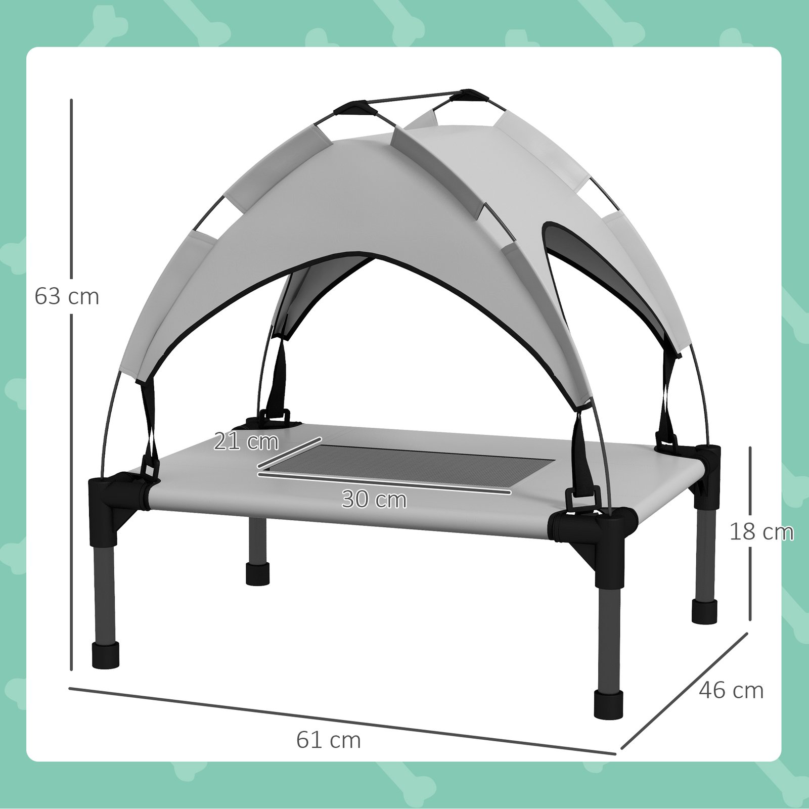Cooling Raised Pet Bed w/ Washable Breathable Mesh, for Mini Small Dogs, 61 x 46 x 63cm - Light Grey