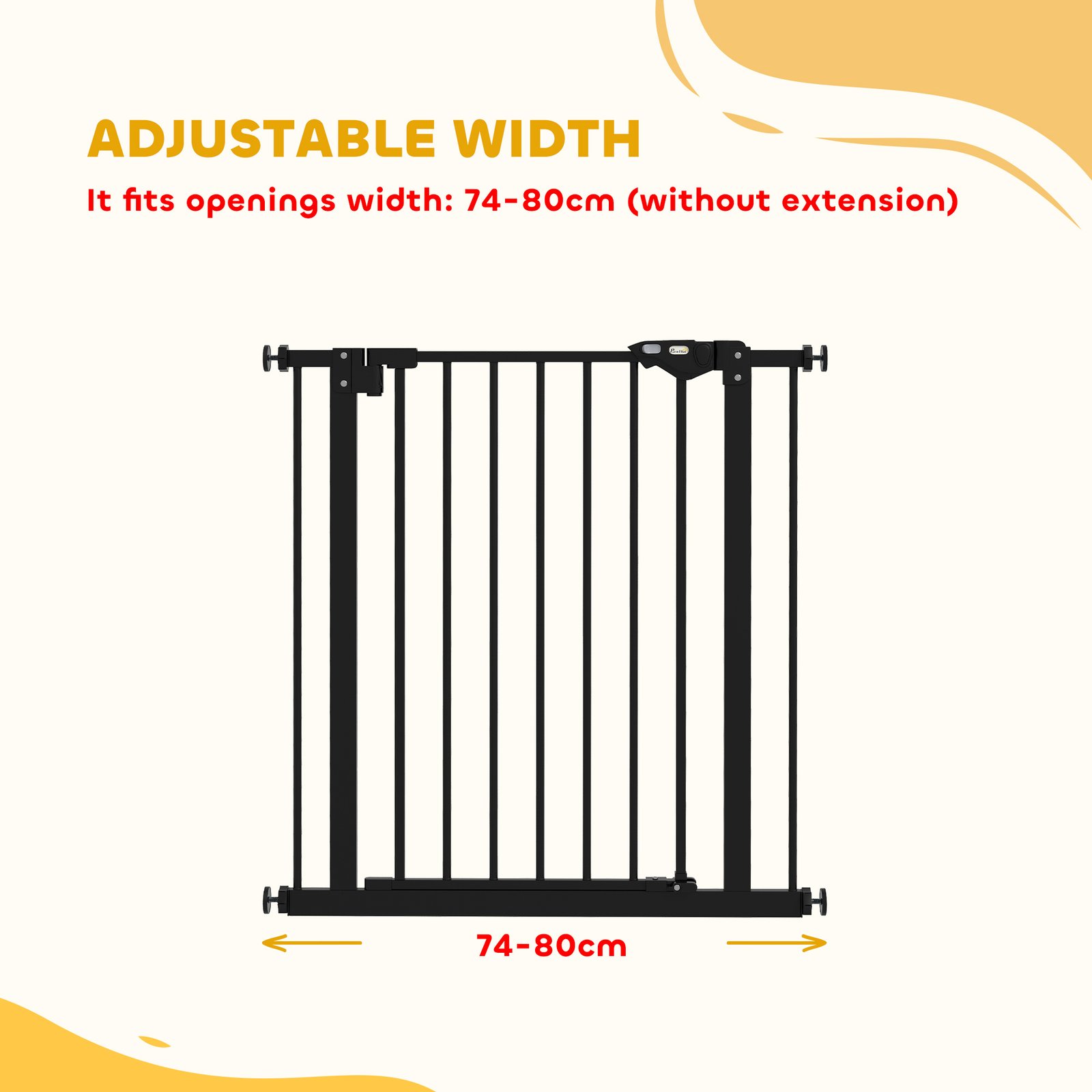 Adjustable Safety Gate w/ One Extensions, Four Adjustable Screws, Black