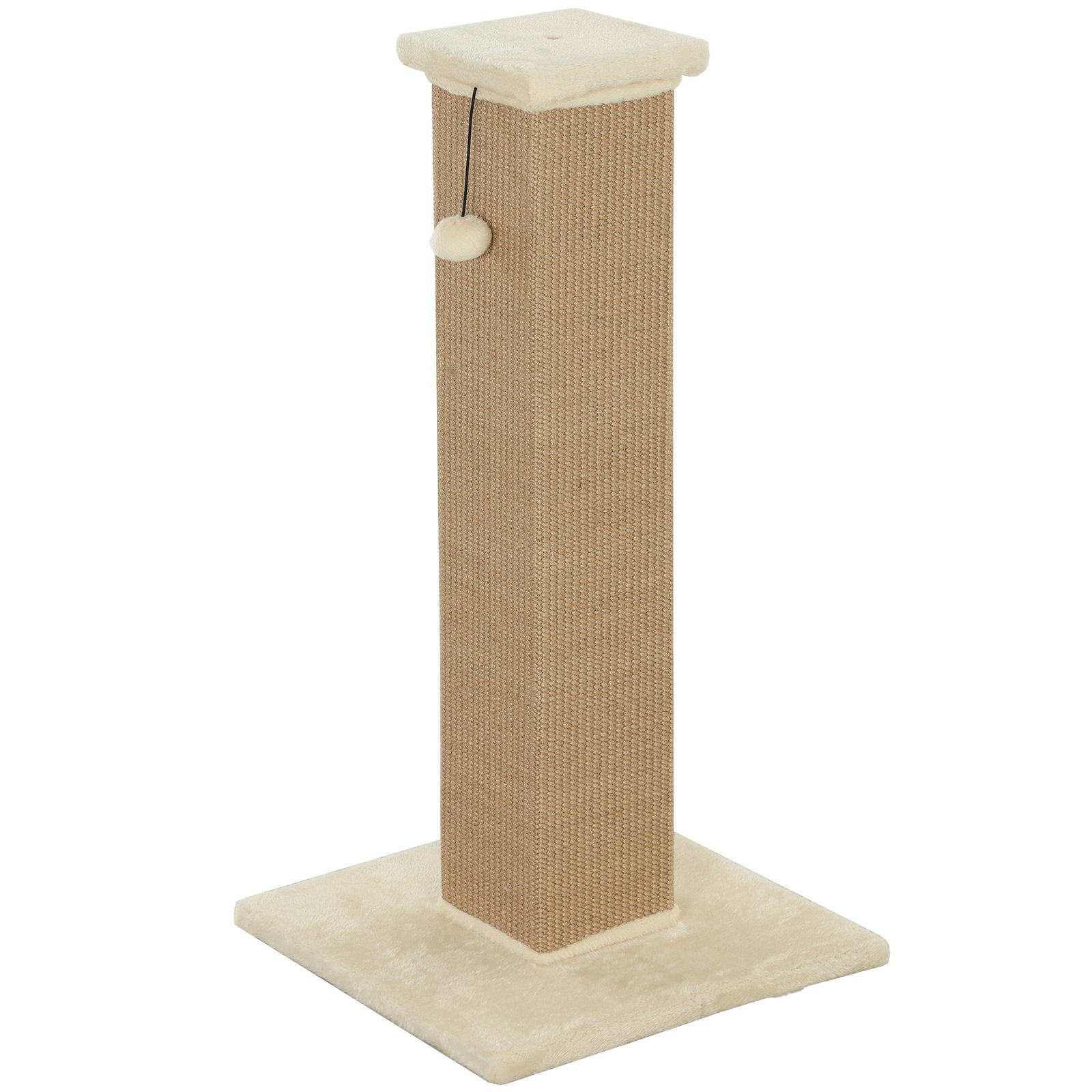 81cm Cat Scratcher, Vertical Full Scratcher w/ Natural Jute Rope, Hanging Ball, Soft Plush - Beige