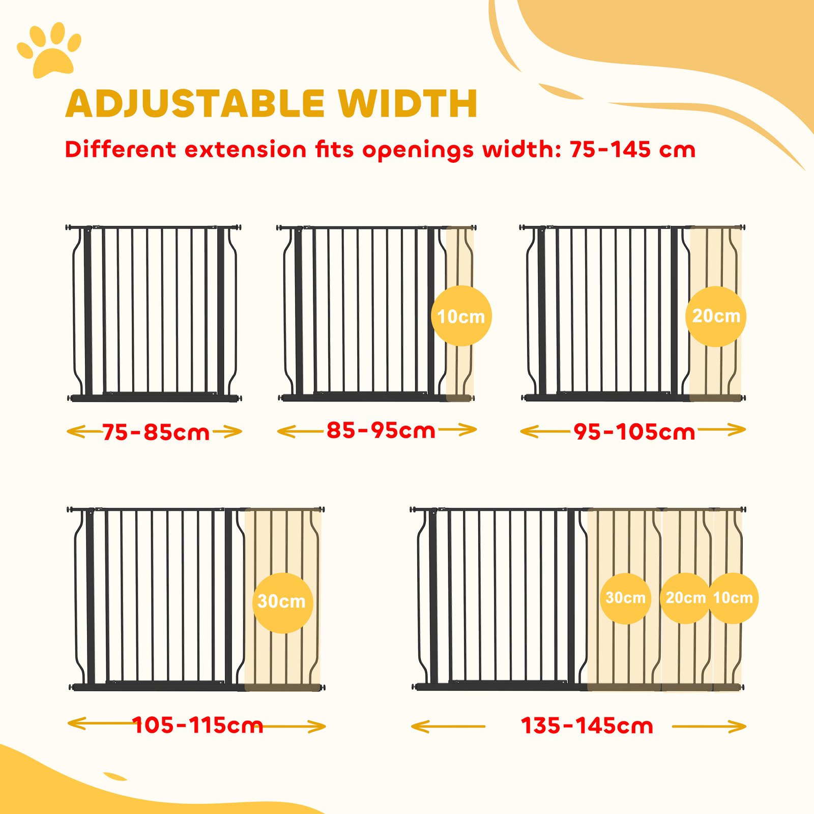 Extra Wide Dog Safety Gate, with Door Pressure, for Doorways, Hallways, Staircases - Black - Image 4