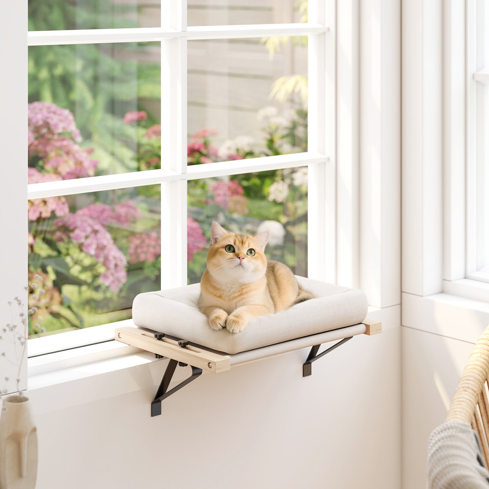 Cat Radiator Bed, Adjustable Hanging Cat Hammock with Removable and Washable Cushion for Indoor Cats, Cream White - Image 9