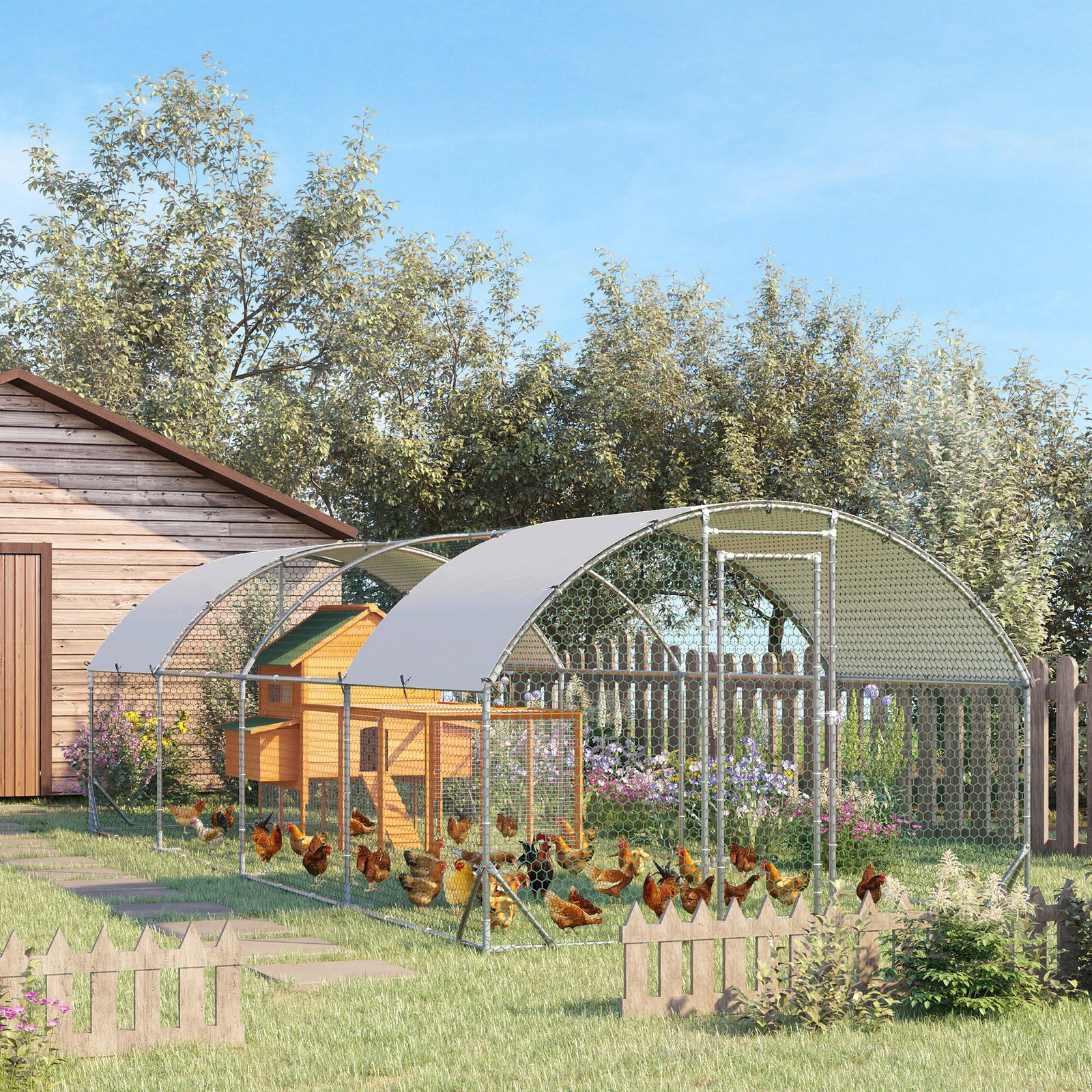 Walk In Chicken Run Galvanised Chicken Coop Hen Poultry House Cage Pet Playpen Garden with Water-Resist Covers - Image 9
