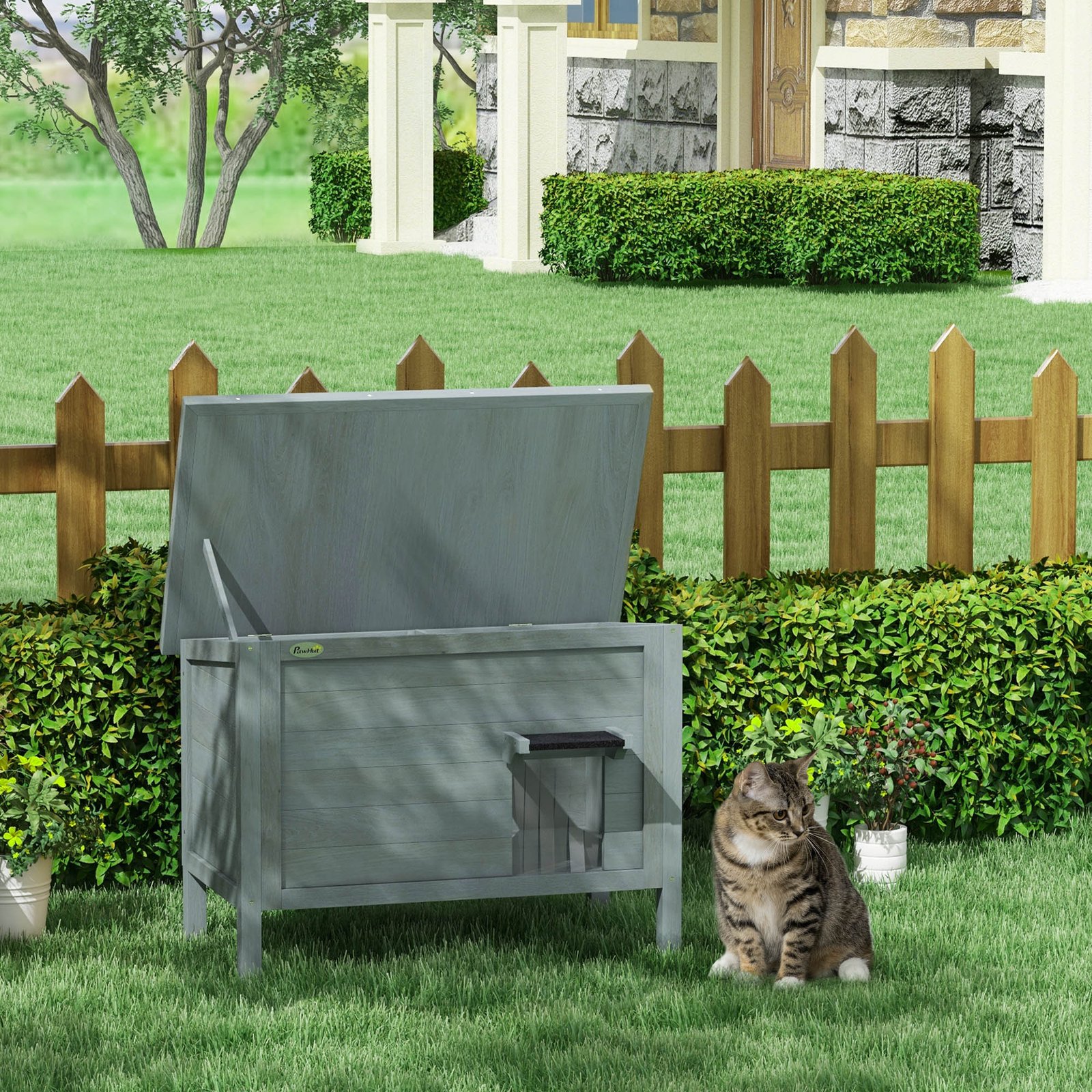 Feral Cat House, Wooden Insulated with Removable Floor, Water-Resistant Openable Roof - Charcoal Grey - Image 9
