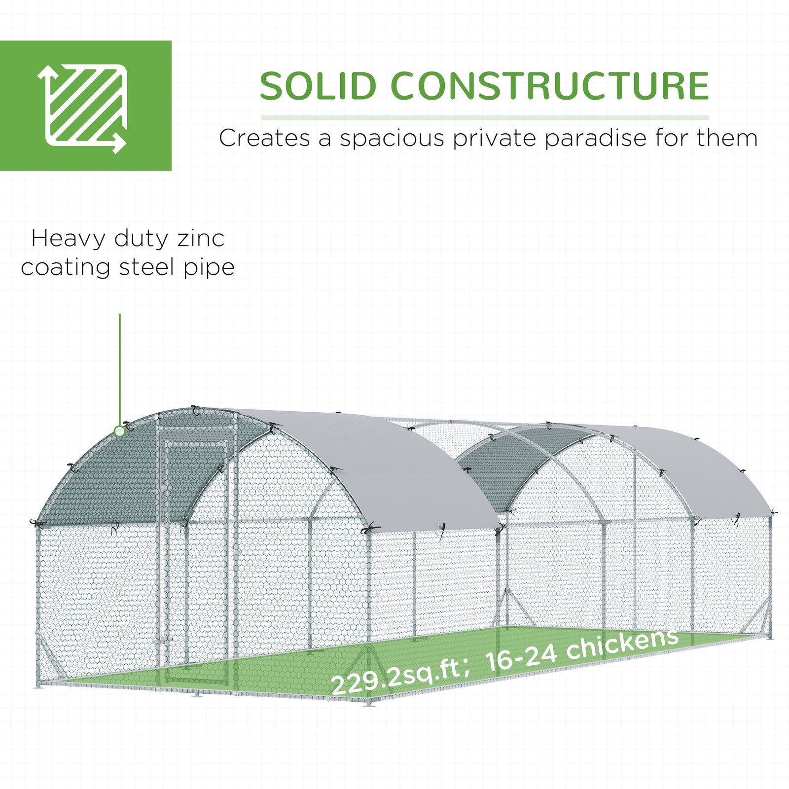 Walk In Chicken Run Galvanised Chicken Coop Hen Poultry House Cage Pet Playpen Garden with Water-Resist Covers - Image 6
