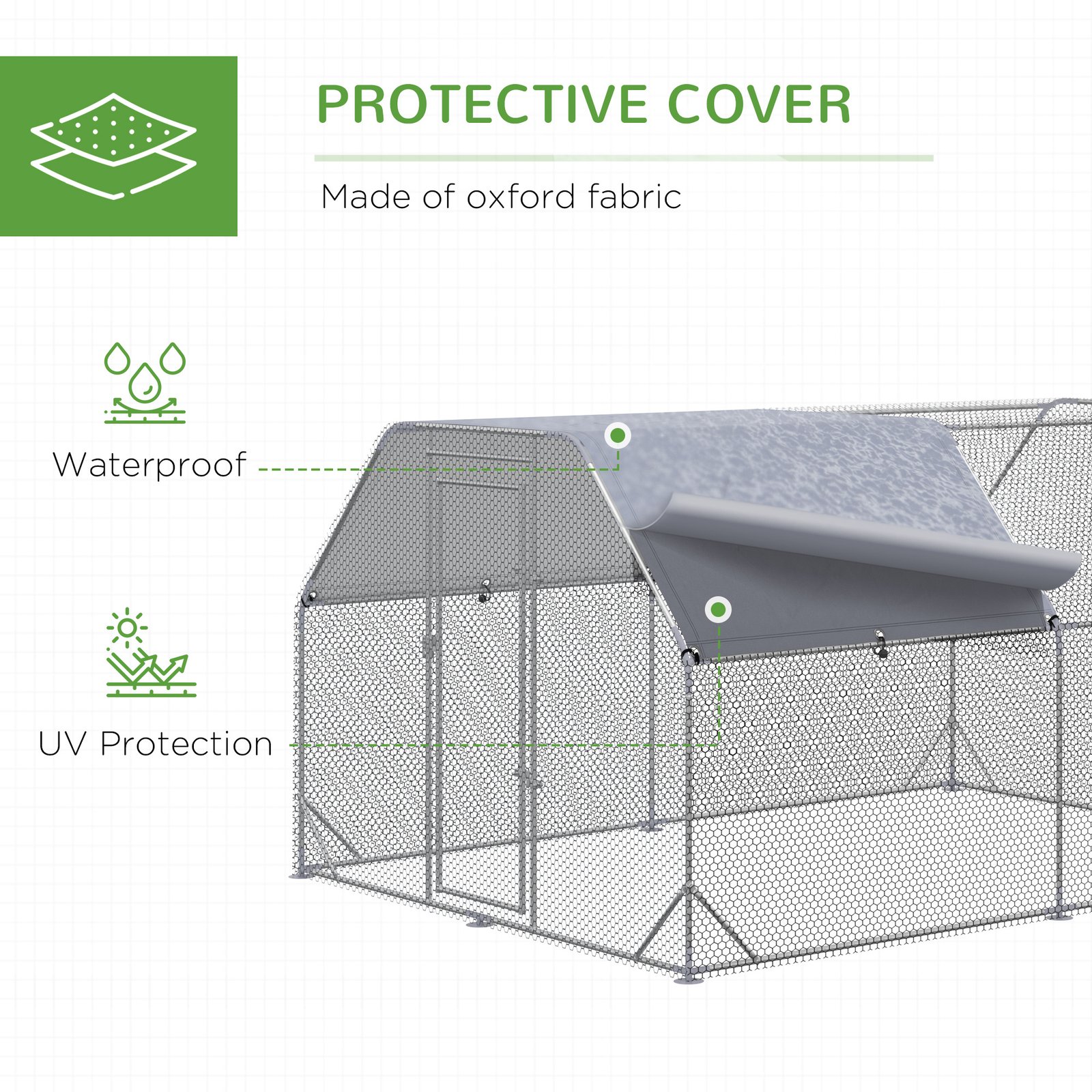 Walk in Chicken Run Chicken Coop Hen House Outdoor with Roof for 10-12 Chickens, 380 x 280 x 195cm - Image 7